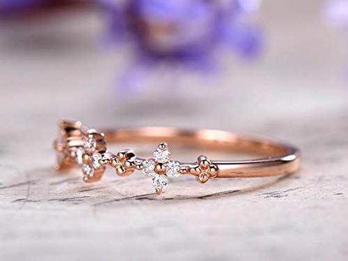0.25 Carat Diamond Wedding Ring - Half Eternity Milgrain Floral Design - 18k Gold Plated Anniversary & Promise Ring for Women - Perfect for Engagements, Weddings & Special Occasions