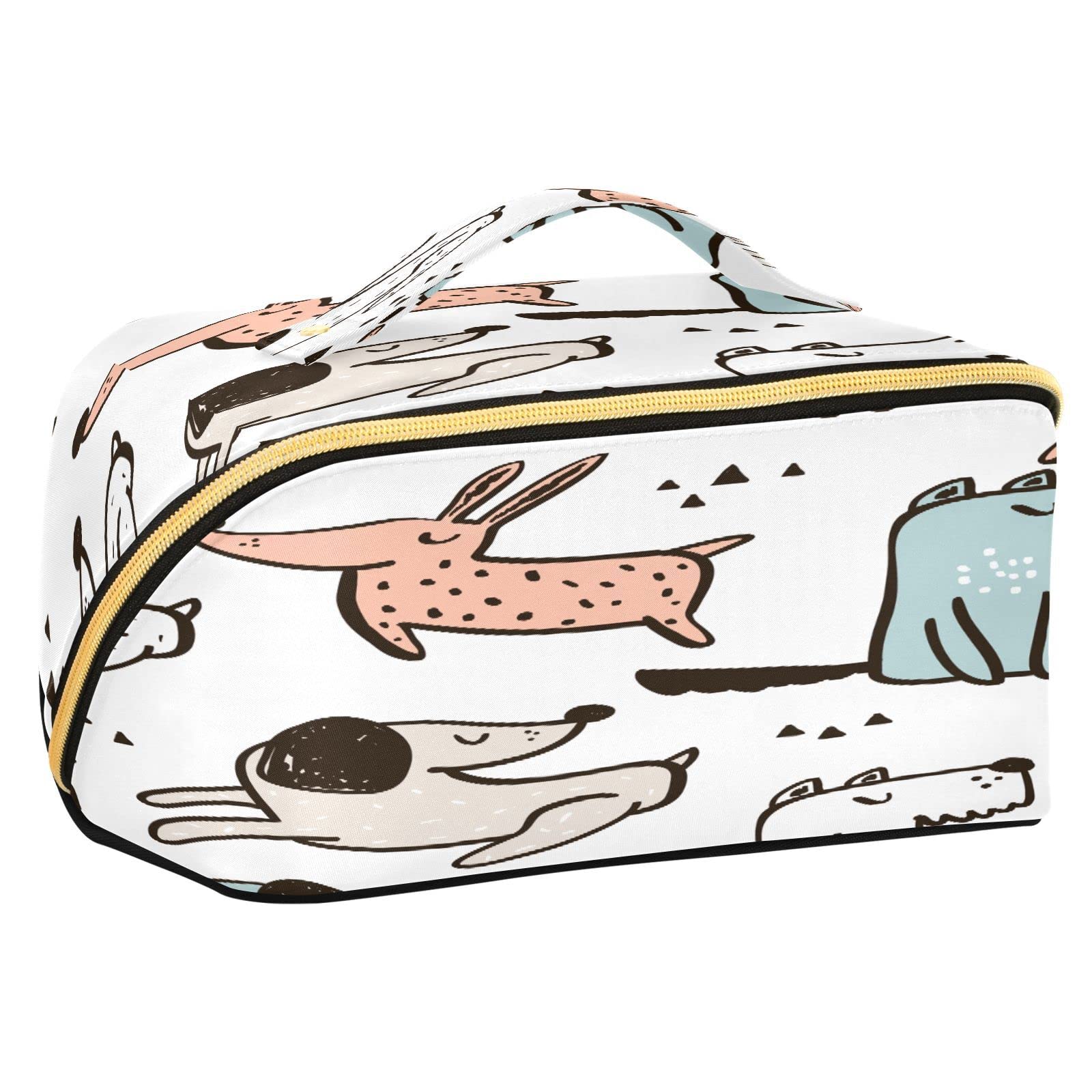 Cute Rhombus Cosmetic Bag with Dog Print - Large Capacity Travel Makeup Organizer for Women & Girls, Portable Toiletry Bag with Handle - Perfect for Travel, Gym, and Daily Storage