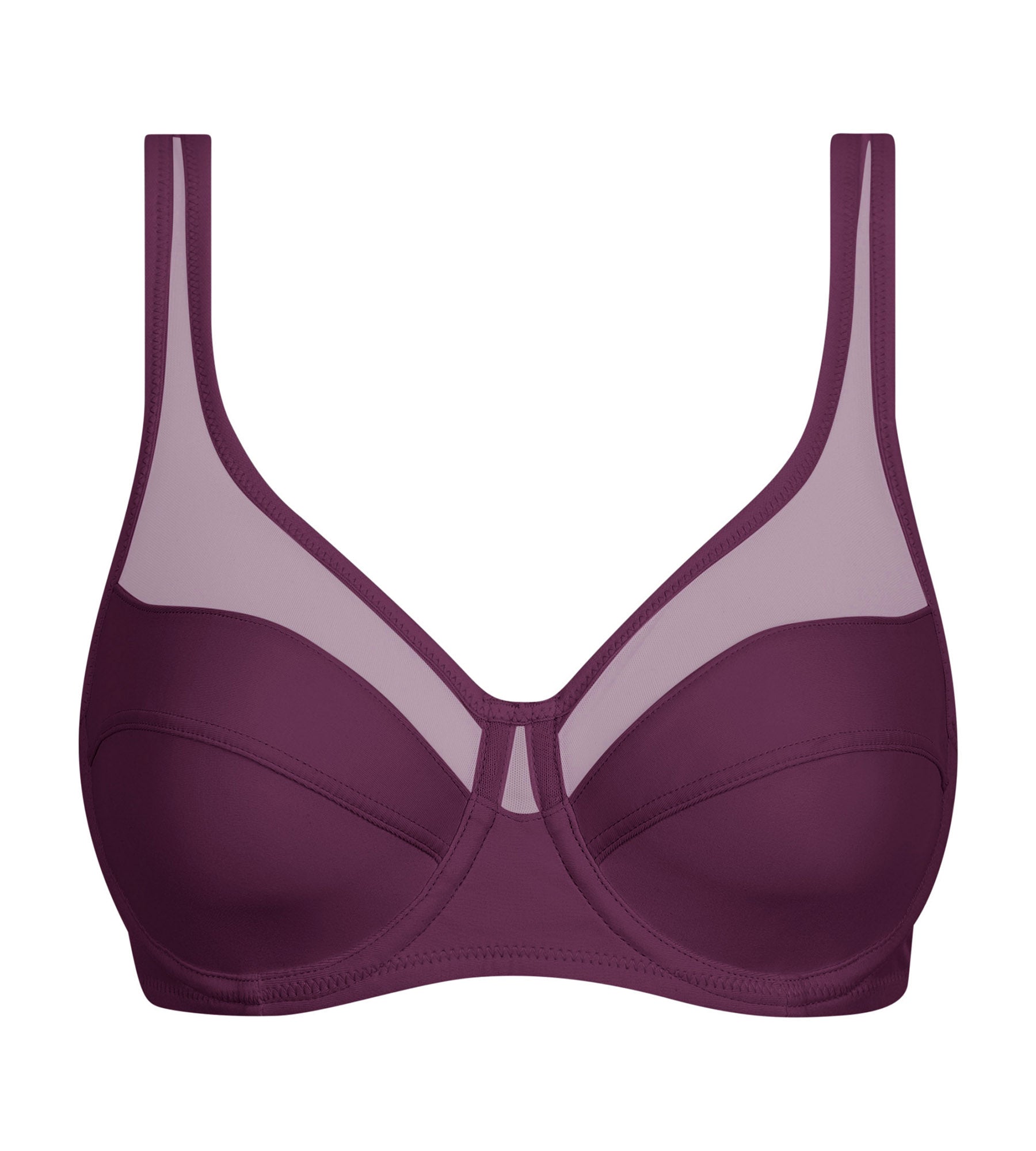 Dim Generous Microfiber & Tulle Support Bra in Plum - Comfortable Full Coverage Lingerie for Everyday Wear & Special Occasions