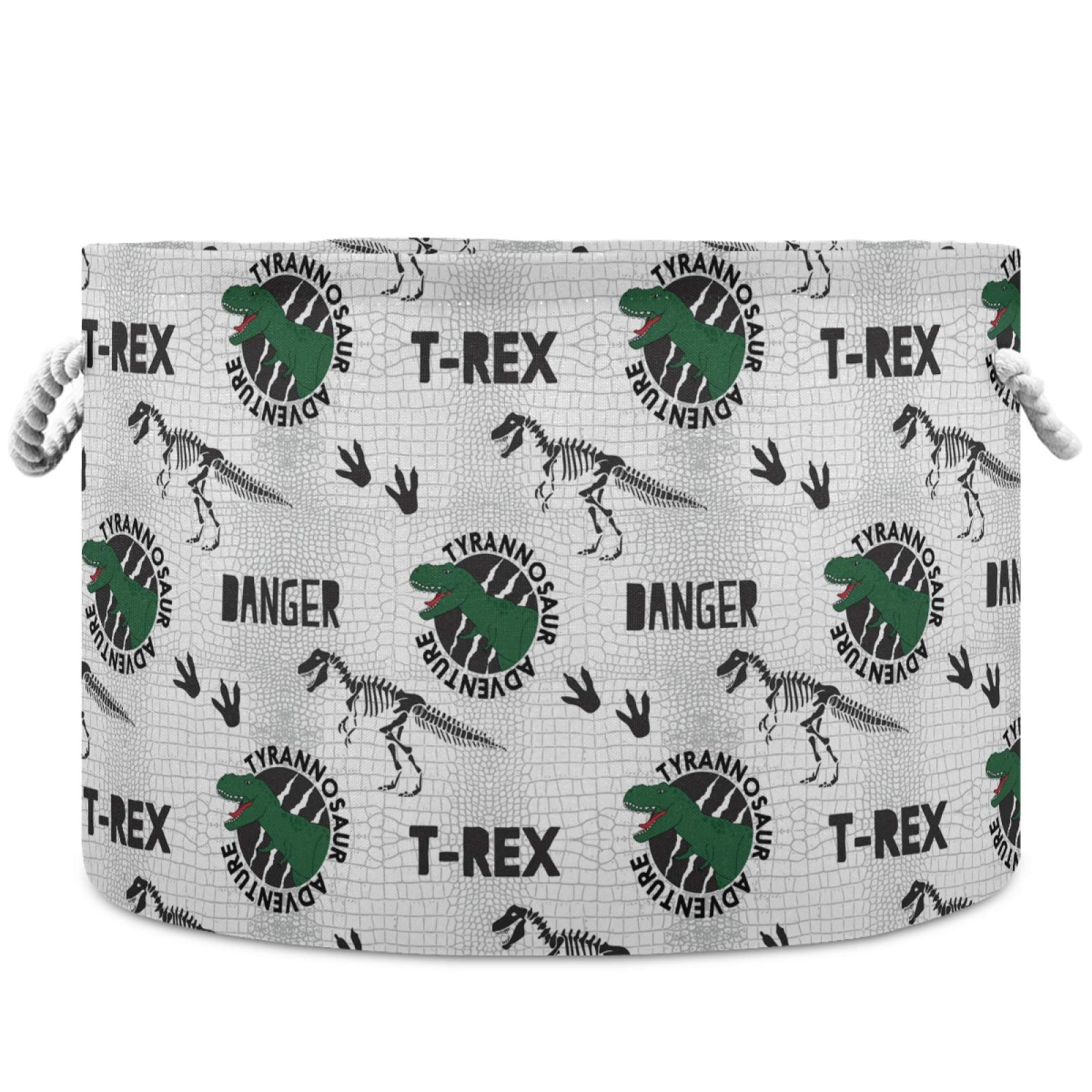 Dino Danger Animal Nursery Storage Basket - Canvas Fabric Toy Organizer Bin for Kids Room, Playroom, Shelves & Laundry | Perfect for Toy Storage, Baby Clothes & Gift Giving