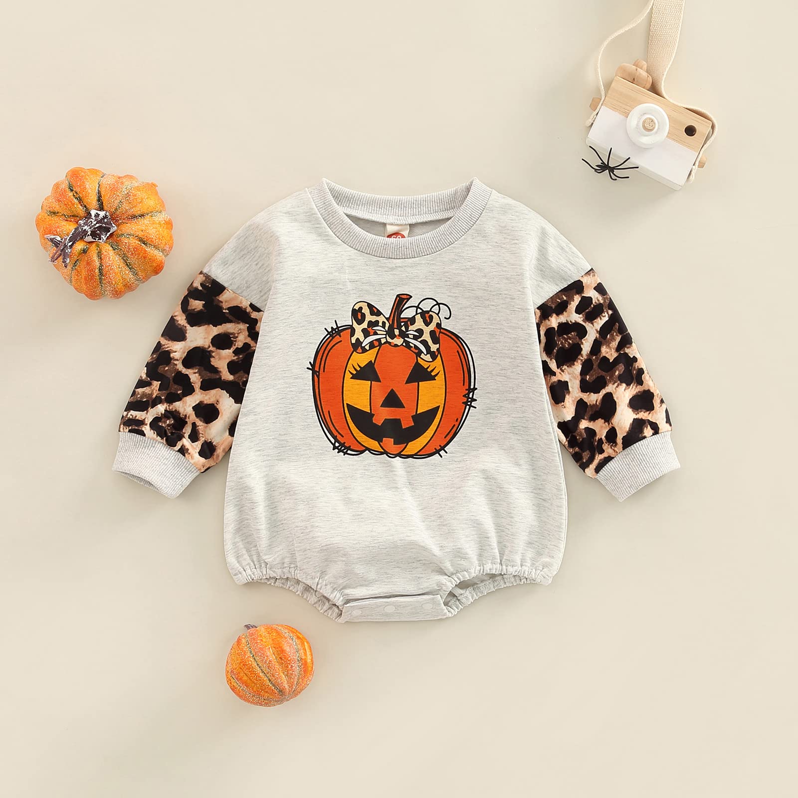 Halloween Pumpkin Sweatshirt & Bubble Romper Outfit for Toddler Baby Boys & Girls - Cozy Oversized Onesie for Trick-or-Treating & Fall Festivals