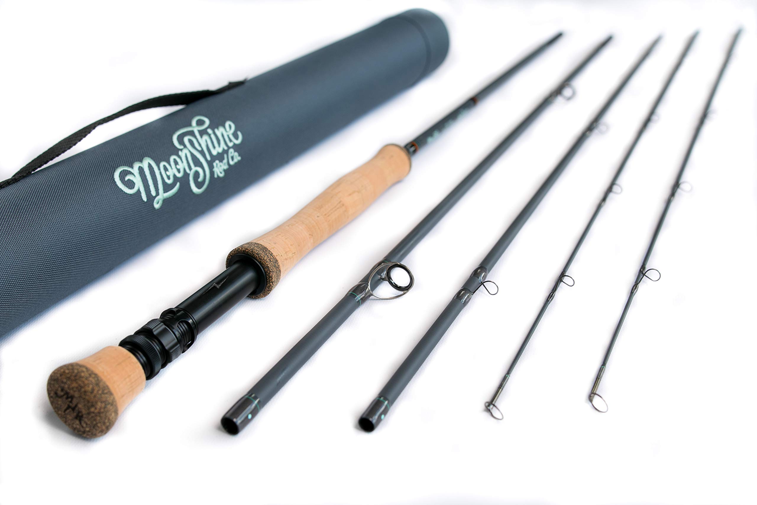 Premium Moonshine Rod Co. Fly Fishing Rod with Travel Case & Spare Tip - Slow/Medium/Fast Action for Trout, Bass & Salmon Fishing | Ideal for Freshwater & Saltwater Angling Adventures