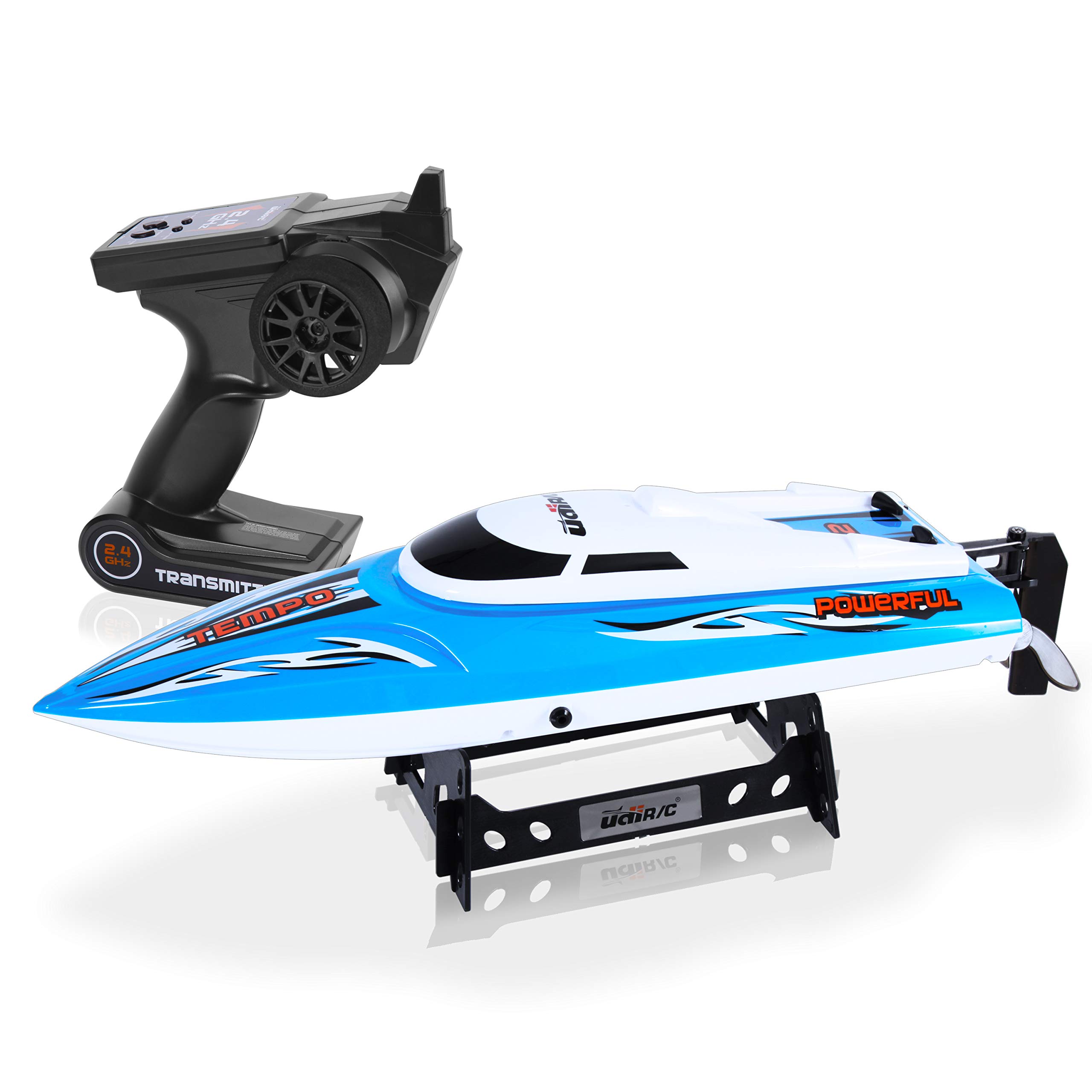SereneLife 2.4GHz Wireless Remote Control RC Speed Boat Toy with 74W 21,000 RPM High-Speed Motor, Alarm & Cooling System, Storage Stand, Rechargeable Battery & USB Charger - Perfect for Outdoor Pool, Lake & Beach Fun - AZSLRBT20