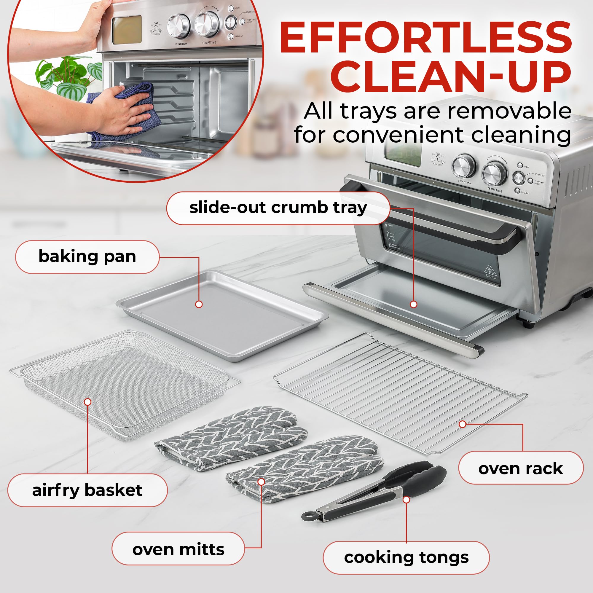 Zulay Kitchen Large Countertop Air Fryer - 12.7QT Stainless Steel Digital Air Fryer Oven for Healthy Cooking | Perfect for Roasting Vegetables, Baking, Grilling & Reheating Food | Family Size Air Fryer for Kitchen, Dorm & RV