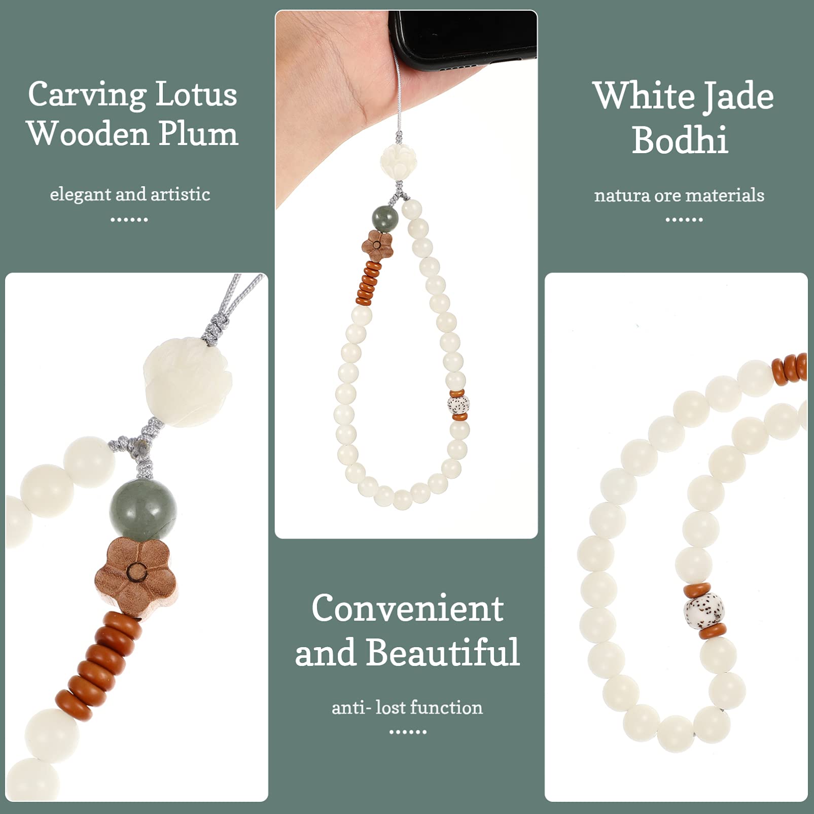 Buddha Beads Phone Wrist Strap - Adjustable Lanyard Keychain with Chinese Style Pendant for Smartphones - Random Floral Colors - Perfect for Yoga, Meditation & Daily Phone Security