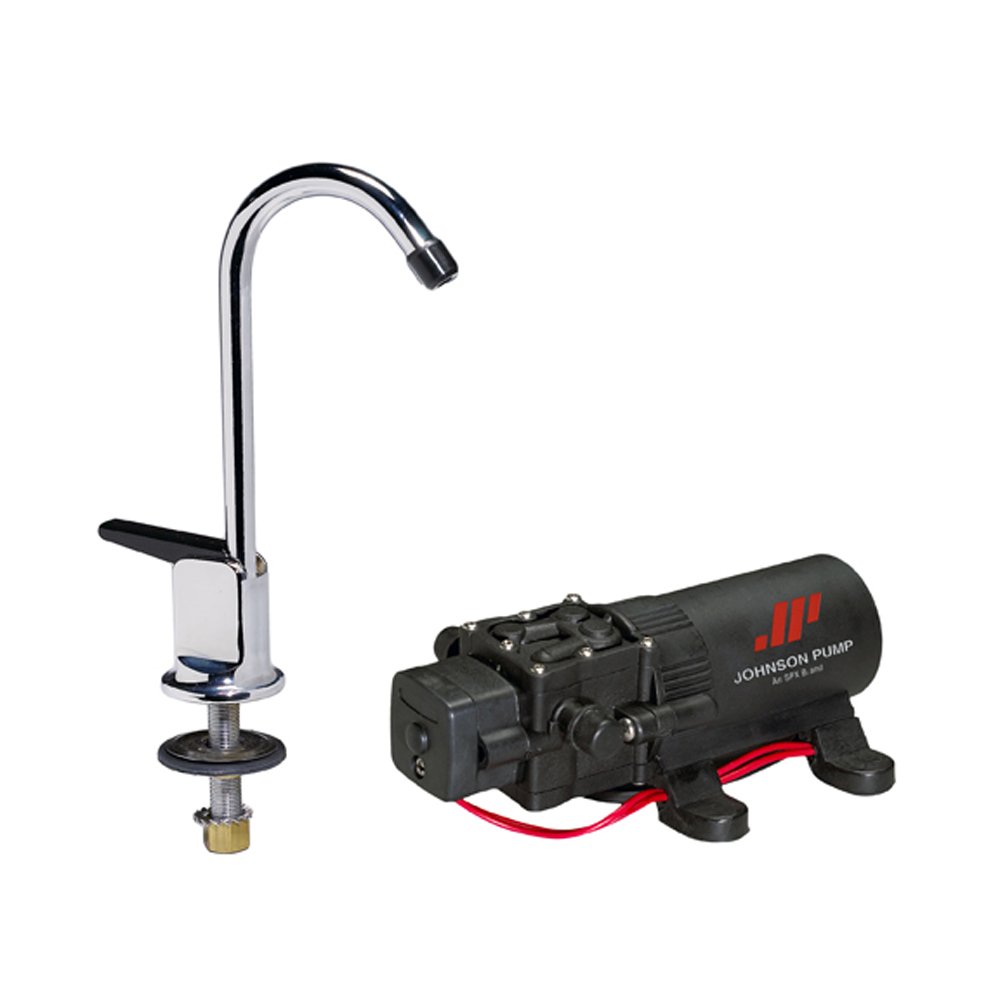 Johnson Pump 1.1 GPM 12V DC Water Pump with Faucet Combo - Portable Water Transfer Pump for RV, Boat, Camping & Off-Grid Water Systems
