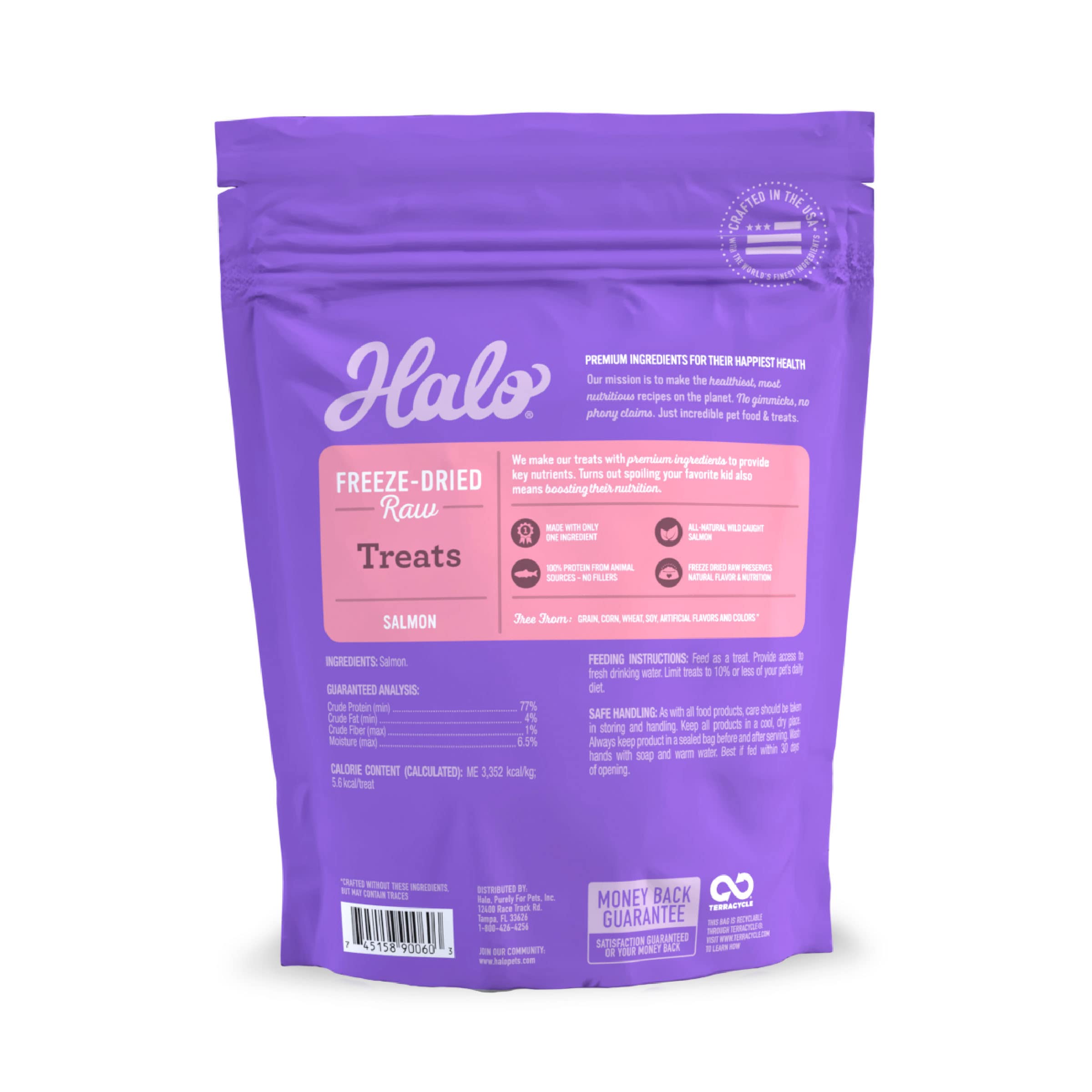 Halo Freeze Dried Raw Cat Treats - 100% Wild Caught Salmon Recipe, All-Natural High Protein Cat Snacks, 1.6 Oz Pouch - Perfect for Training, Rewards & Healthy Treats for Indoor/Outdoor Cats