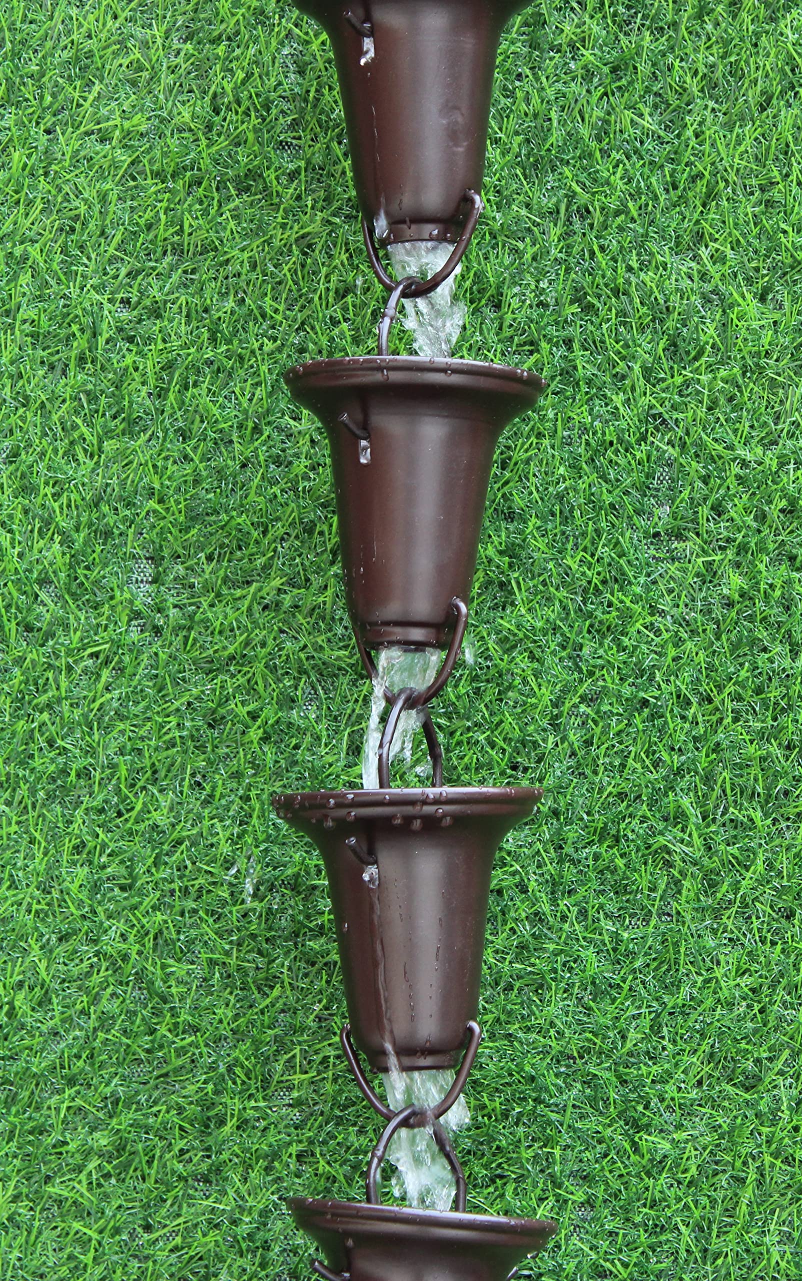 KAM Home Flared Cups Rain Chain with Brass Bolt Gutter Adapter - 8.5 Inch Brown Copper Finish for Easy Downspout Installation | Perfect for Garden Drainage, Patio Decor & Eco-Friendly Water Collection