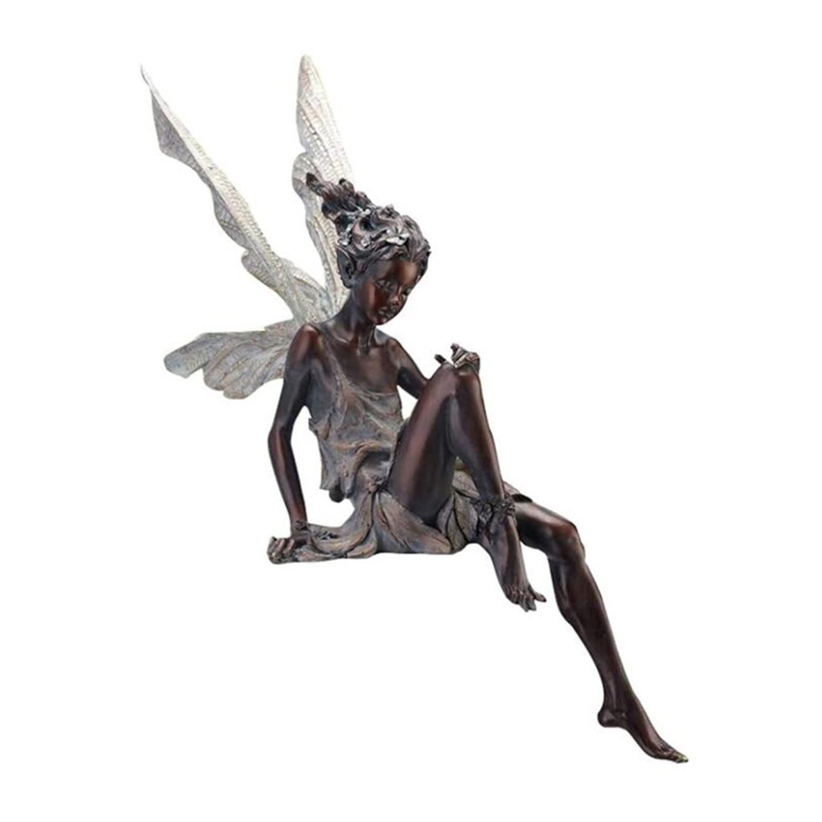 TOMYEUS Black Resin Garden Sculpture - Elegant Flower Fairy Bending Sitting Statue for Outdoor Garden Decor, Patio, Yard & Landscape Decoration | Weather-Resistant Garden Art Statue