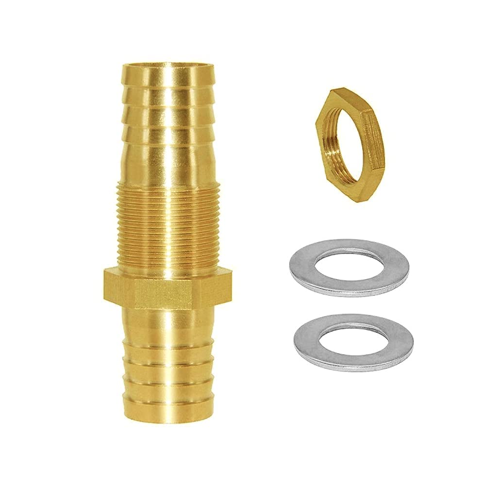 Joywayus 1 Inch Brass Hose Barb Thru-Bulk Head Fuel Hex Union Fitting - Water, Fuel & Air Connector for Automotive, Marine & Industrial Applications