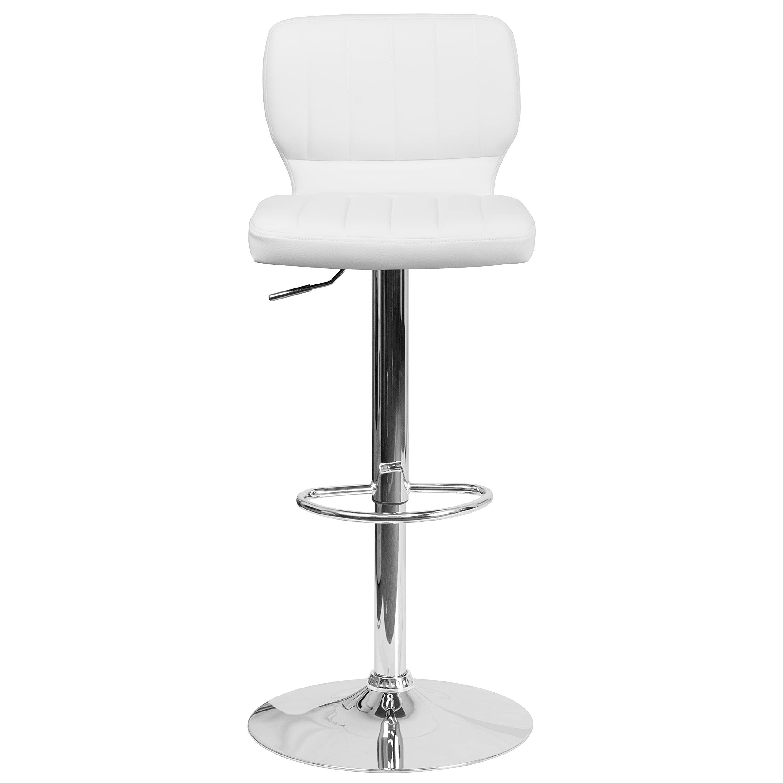White Vinyl Adjustable Height Bar Stool with Vertical Stitching - Modern Kitchen Island & Breakfast Counter Stool for Home Decor