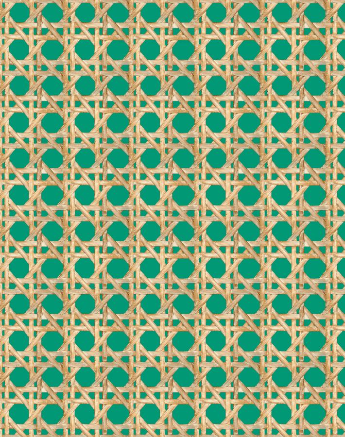 Faux Large Caning Wallpaper - Emerald Green Peel and Stick Wallpaper by Wallshoppe | Perfect for Living Room, Bedroom, and Office Decor