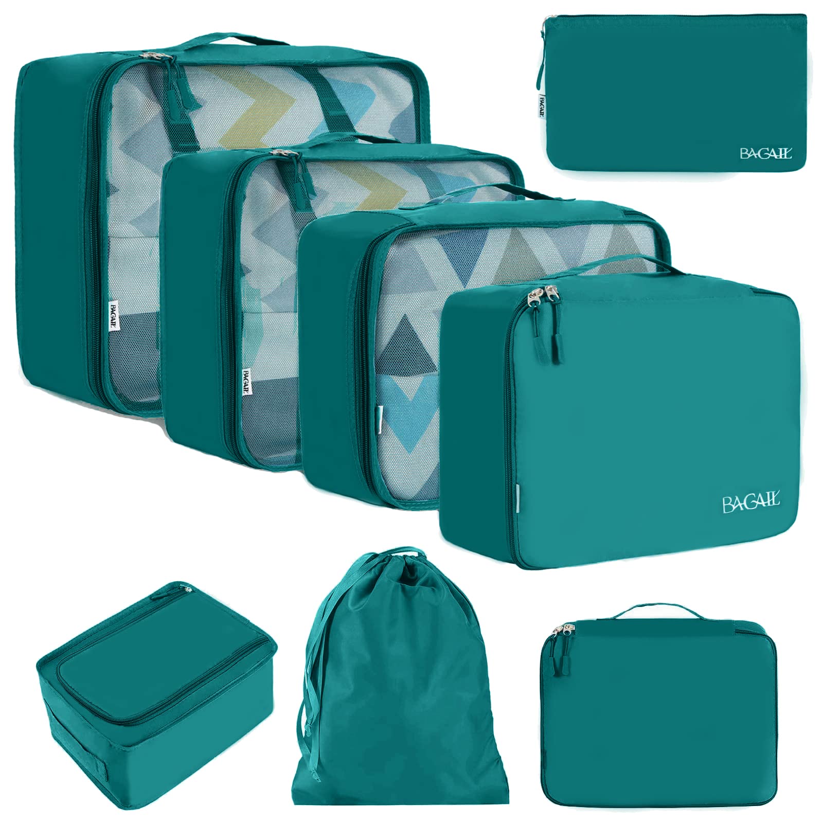 BAGAIL 8-Piece Packing Cubes Set - Travel Luggage Organizers for Suitcases, Carry-Ons & Backpacks (Aqua Blue) - Perfect for Business Trips, Vacations & Weekend Getaways