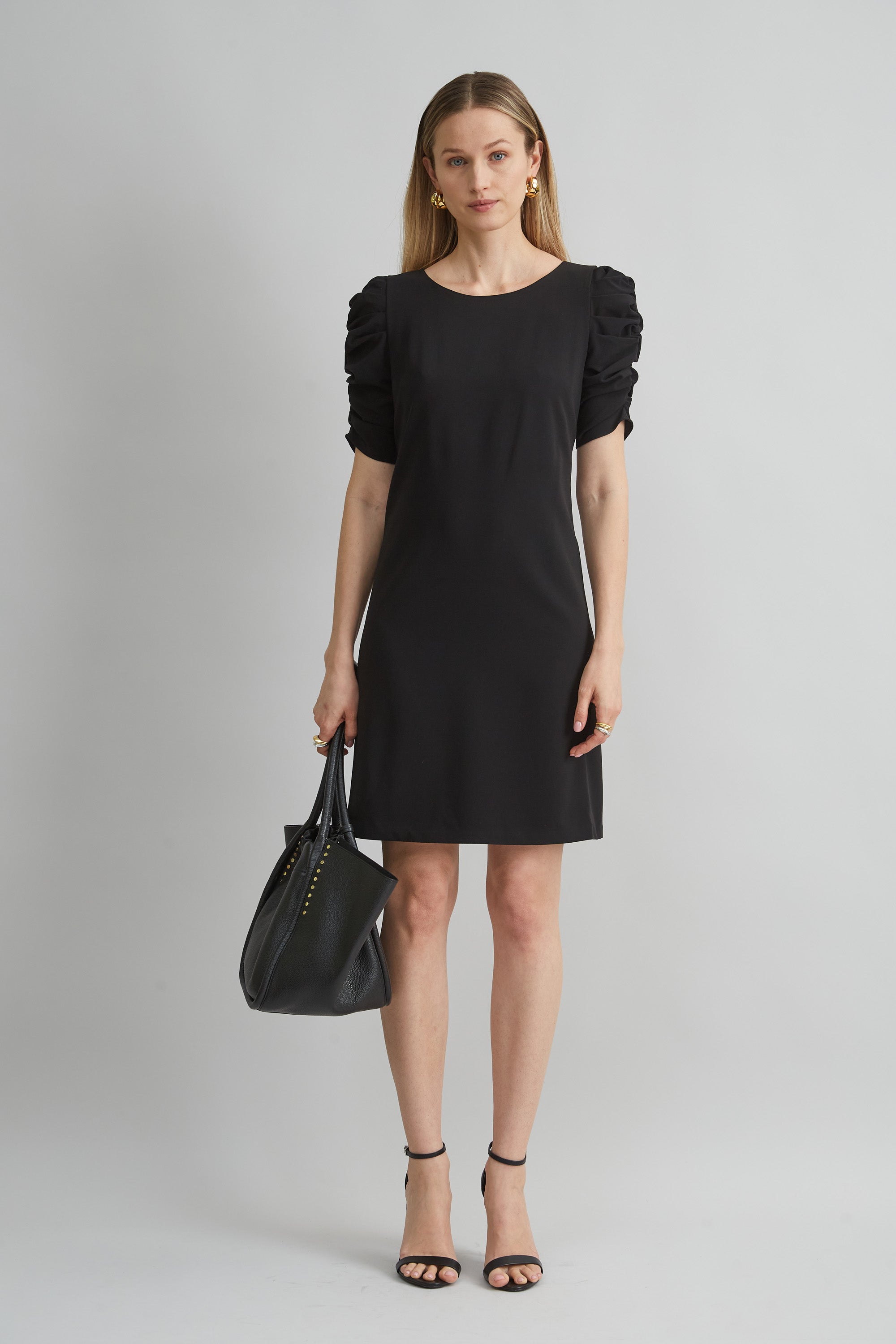 Elegant Ruched Sleeve Shift Dress for Women - Flattering Office & Cocktail Party Outfit