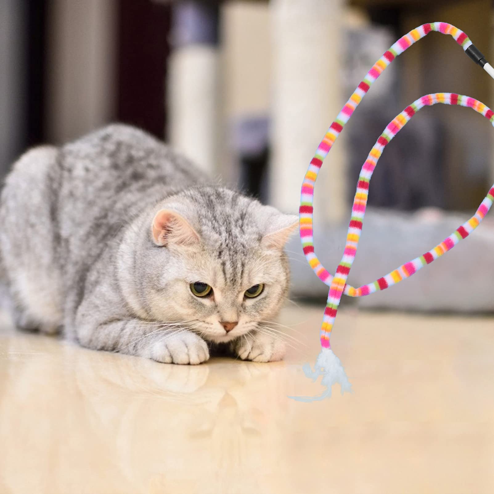 Hemobllo 2pcs Cat Teaser Toy - Interactive Fishing Wand with Flannel Ribbon for Play & Training