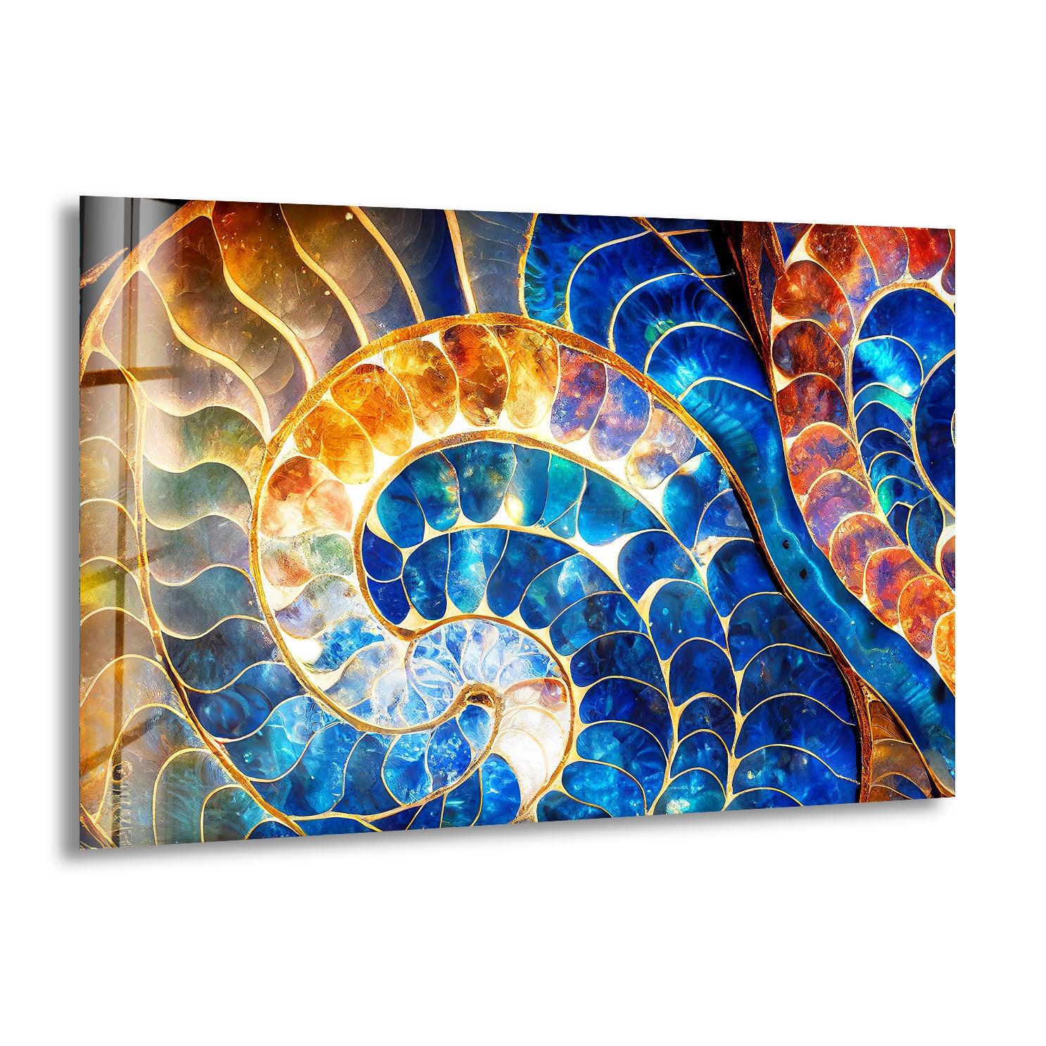 Blue & Orange Shell Glass Wall Art - Handmade Coastal Decor for Living Room, Bedroom, or Beach House - Perfect for Boho, Nautical & Seaside Home Decor
