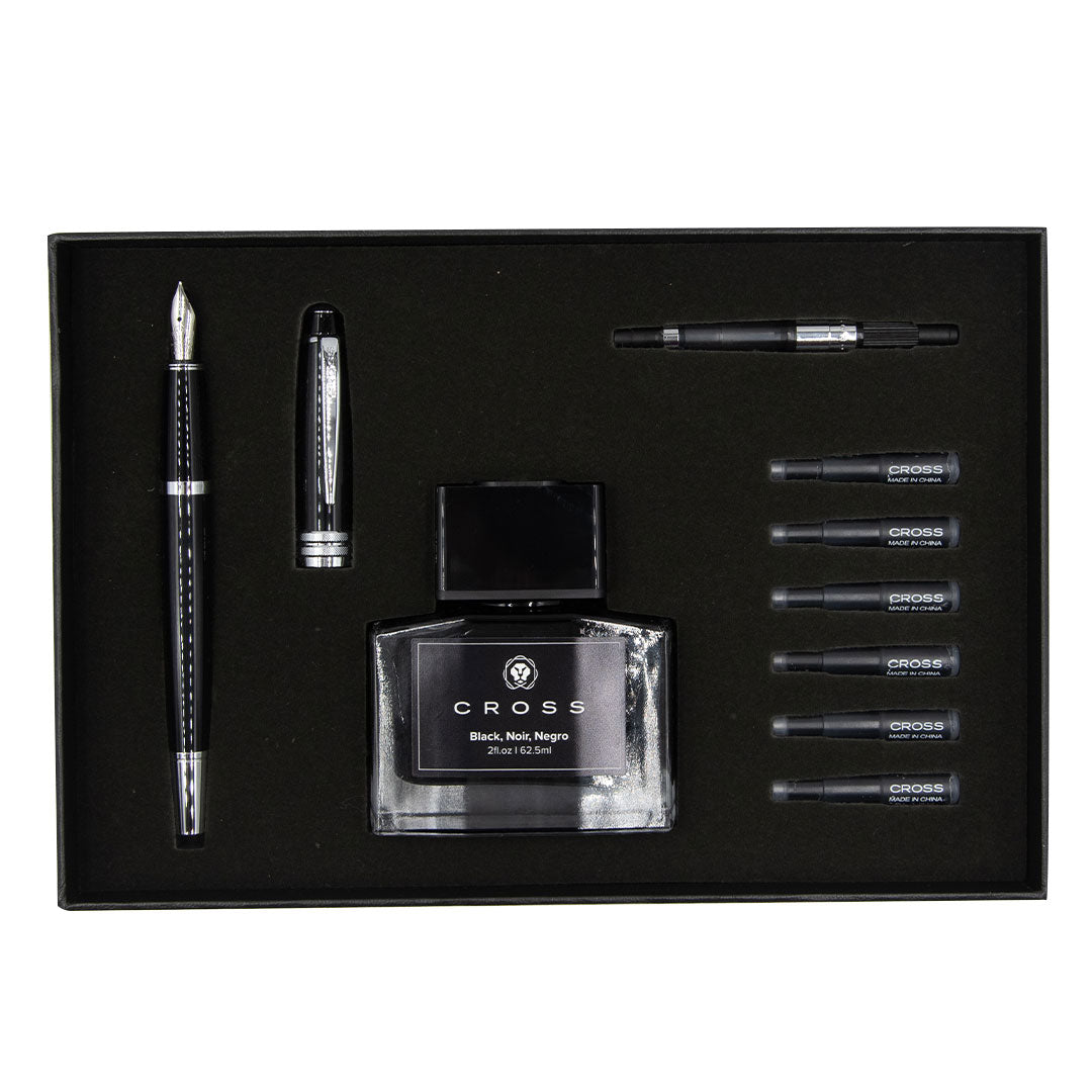 Premium Cross Bailey Fountain Pen & Ink Set - Elegant Black Writing Instrument for Calligraphy, Journaling & Professional Use