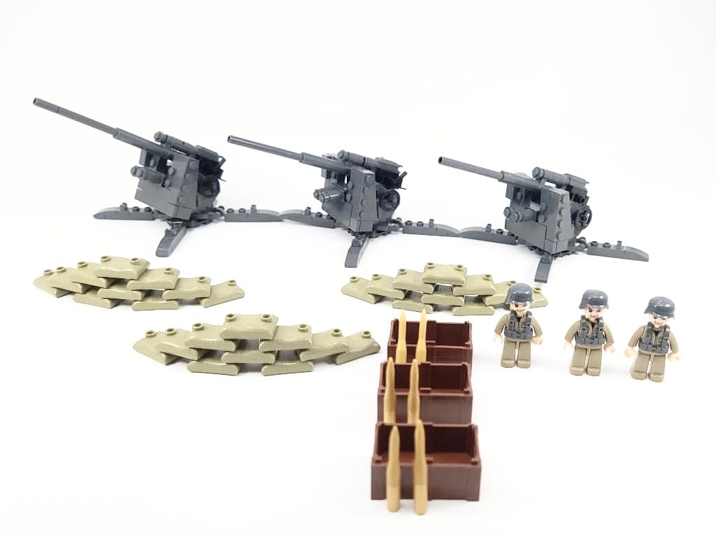 General Jim's WW2 Military Building Blocks Toy Bricks Set - 500+ Pieces Compatible with Lego & Major Brands - Anti-Aircraft Gun & Soldier Figures - Perfect for History Enthusiasts & WWII Collectors - Great for Educational Play, Display, and Creative WWII Dioramas
