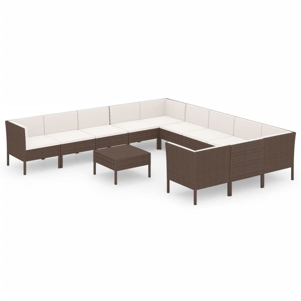 12-Piece Patio Lounge Set with Cushions - Brown Poly Rattan Outdoor Furniture (182 lbs) for Garden, Poolside & Backyard Relaxation