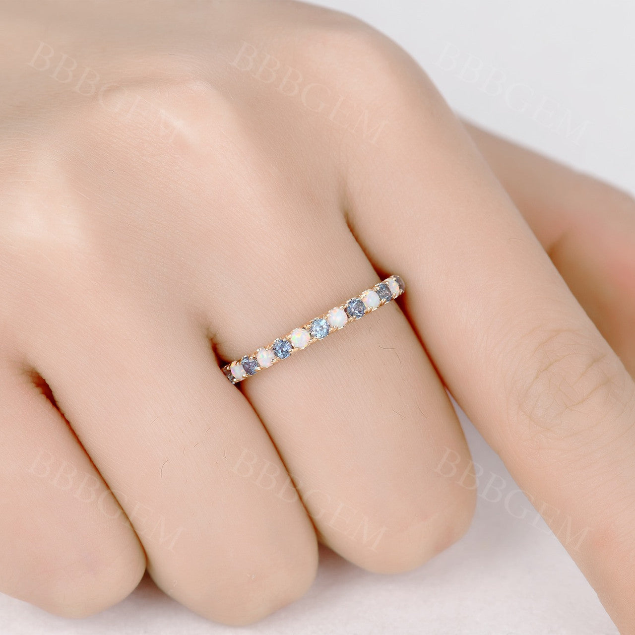 Opal and Alexandrite Wedding Band - Full Eternity Ring in 14K/18K Gold for Women | Elegant Bridal Jewelry, Anniversary Gift, Engagement Ring Alternative