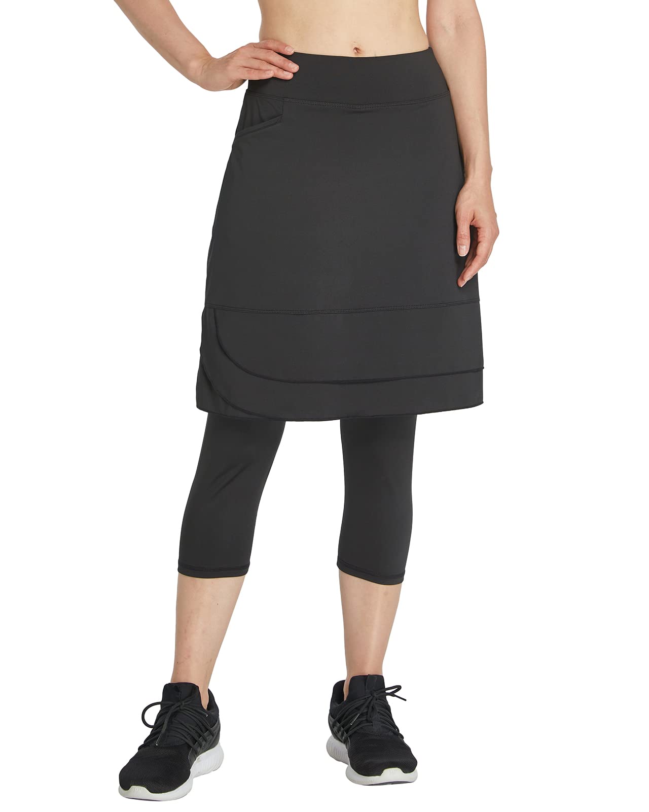 Cityoung Women's Modest Athletic Skirt with Attached Leggings - Capri Length for Yoga, Running & Casual Wear