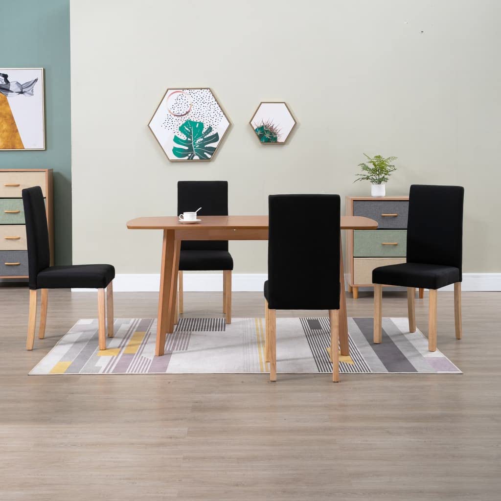 SKM Modern Dining Chairs Set of 4 - Black Fabric Upholstered Kitchen Chairs with Sturdy Metal Legs (Model 9227) - Perfect for Dining Room, Kitchen, Breakfast Nook & Small Spaces