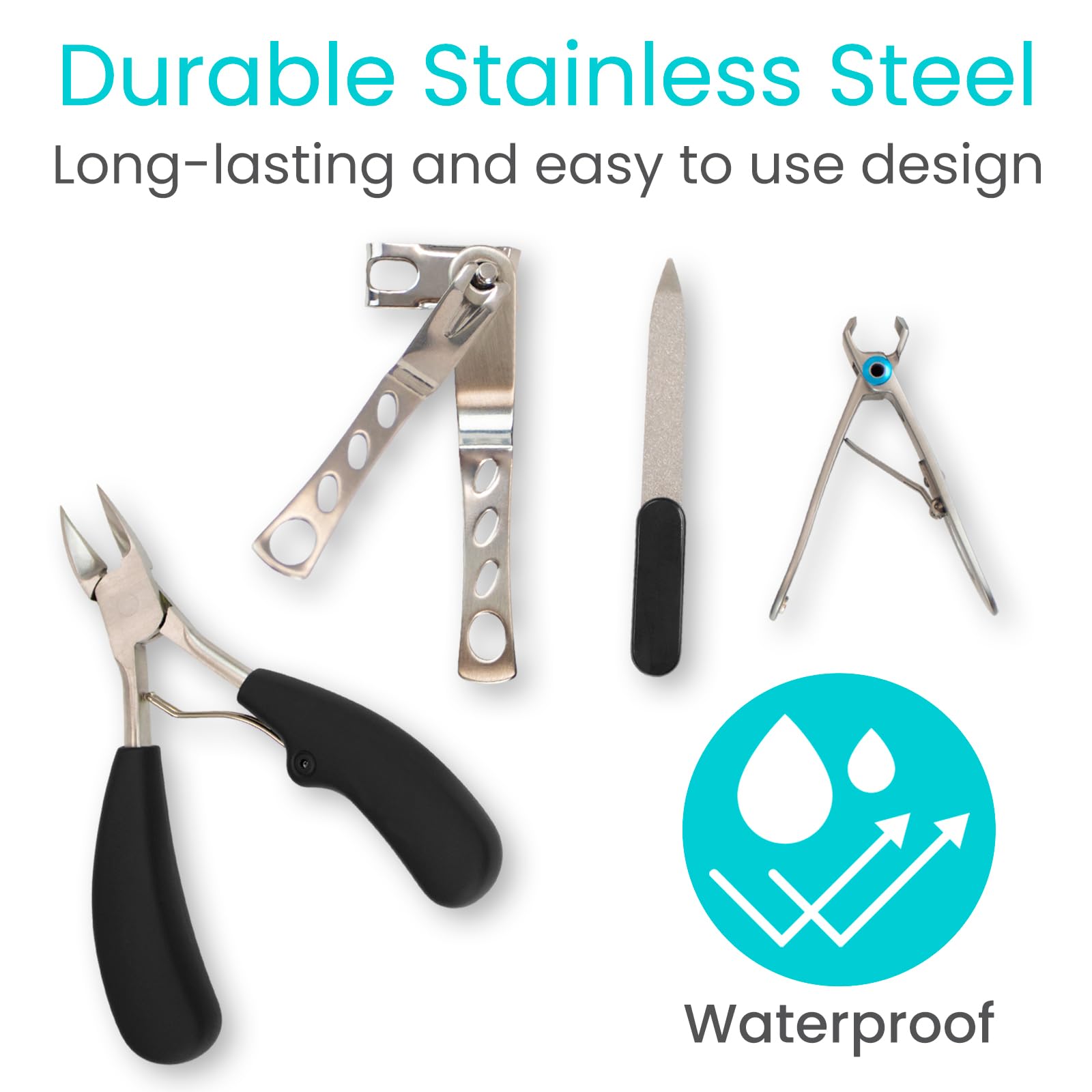 Vive Heavy Duty Toenail Clippers for Thick Nails - Professional Podiatrist Trimmers for Seniors, Adults & Diabetics - Sharp Nail Care Set for Hands & Toes - Ideal for Arthritis & Hand Pain Relief - Perfect for Home, Travel & Medical Use