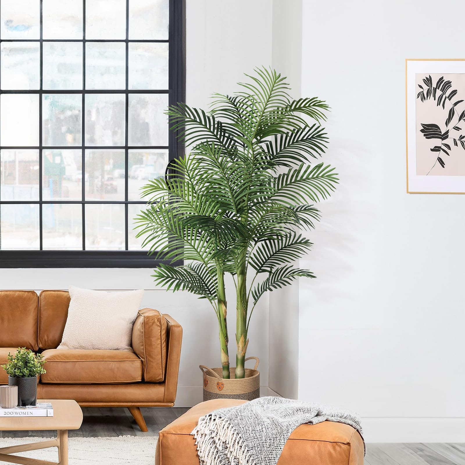 6FT Artificial Golden Cane Palm Tree - Realistic Fake Indoor Plant with Dense Foliage - Home Office Decor - Perfect for Living Room, Bedroom & Office Spaces