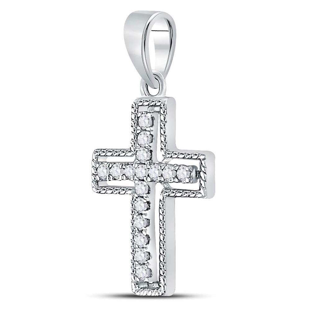 10K White Gold Women's Round Diamond Roman Cross Pendant Necklace - 1/10 CTTW - Elegant Religious Jewelry for Everyday Wear & Special Occasions