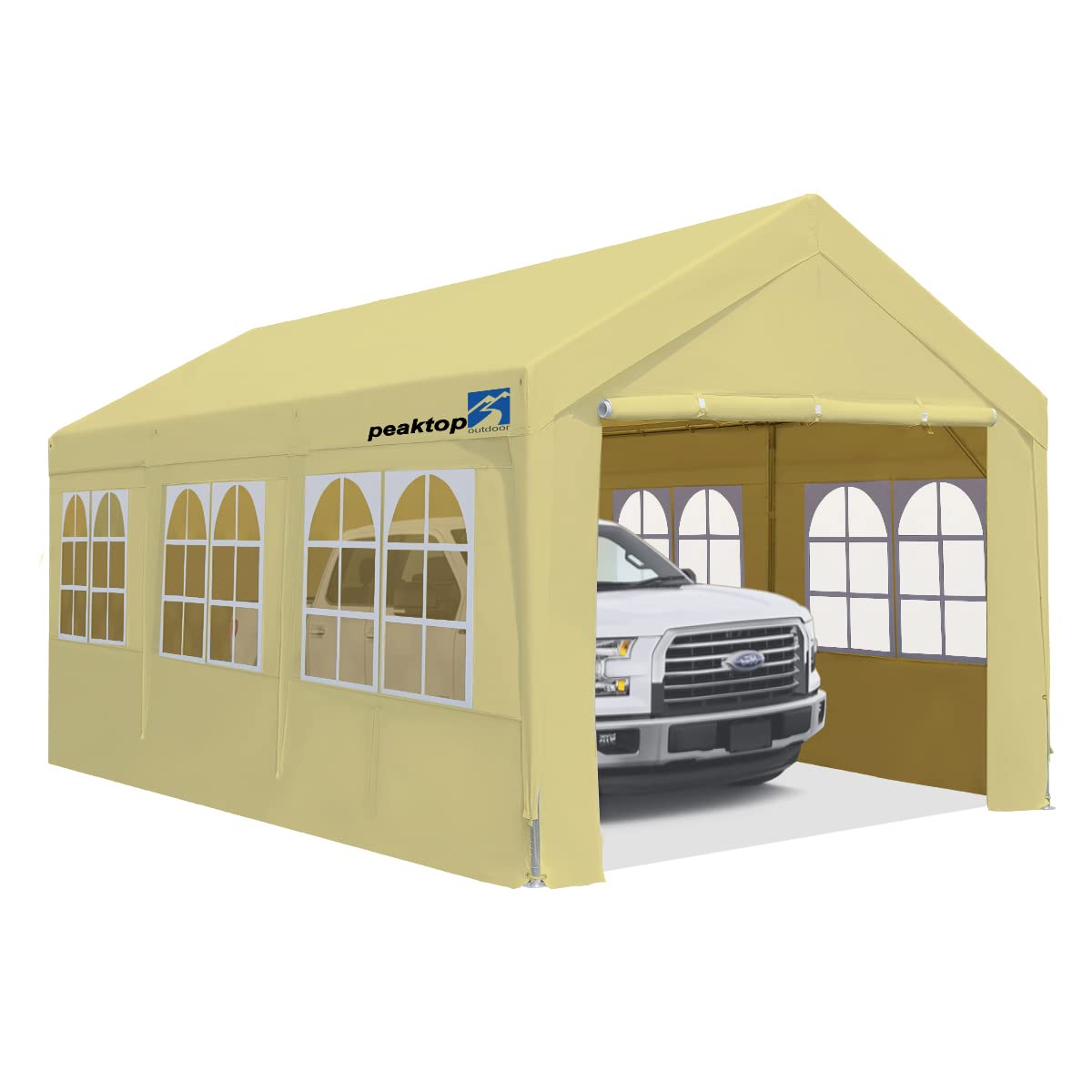PEAKTOP OUTDOOR 10x20ft Heavy Duty Carport with Adjustable Height 9.5-11ft, Portable Car Canopy with Removable Sidewalls, Reinforced Triangular Beams, Ideal for Garage, Boat Shelter, and Outdoor Storage
