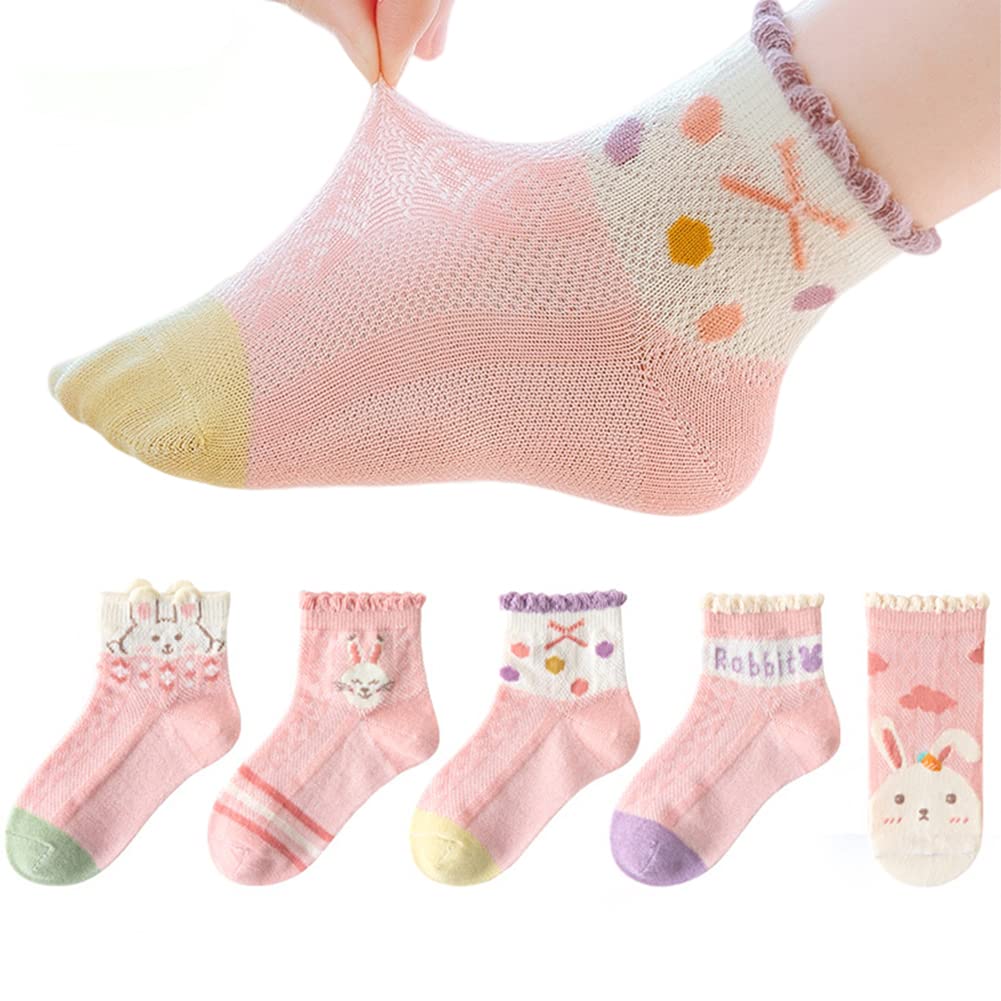 **Princess Pink Dressy Socks for Girls - Soft Cotton Crew Ankle Socks for Toddlers & Kids (5 Pairs) - Perfect for Parties, School & Everyday Wear**