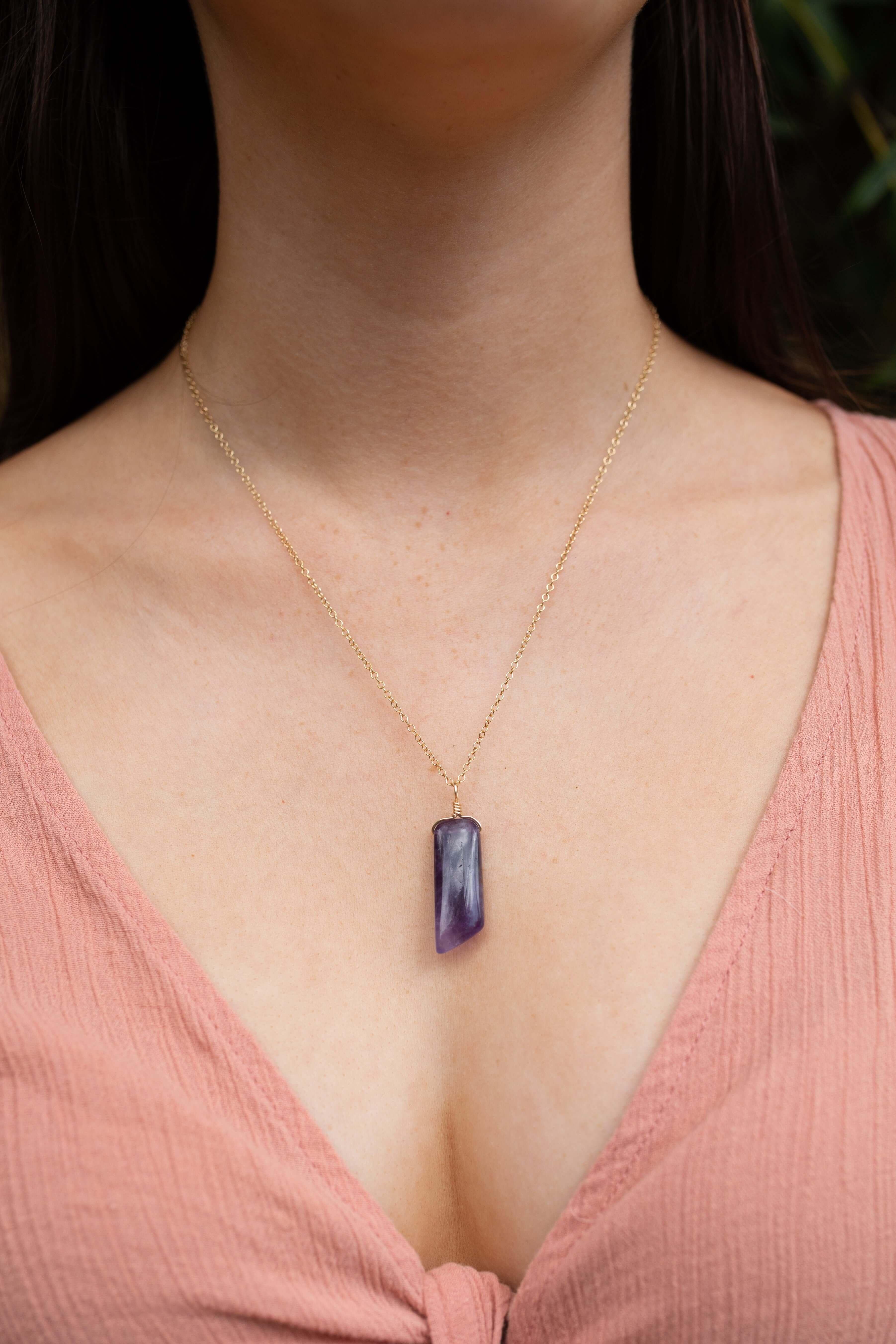 Natural Smooth Purple Amethyst Crystal Point Necklace - Healing Stone Jewelry for Meditation, Energy Cleansing & Spiritual Gifts