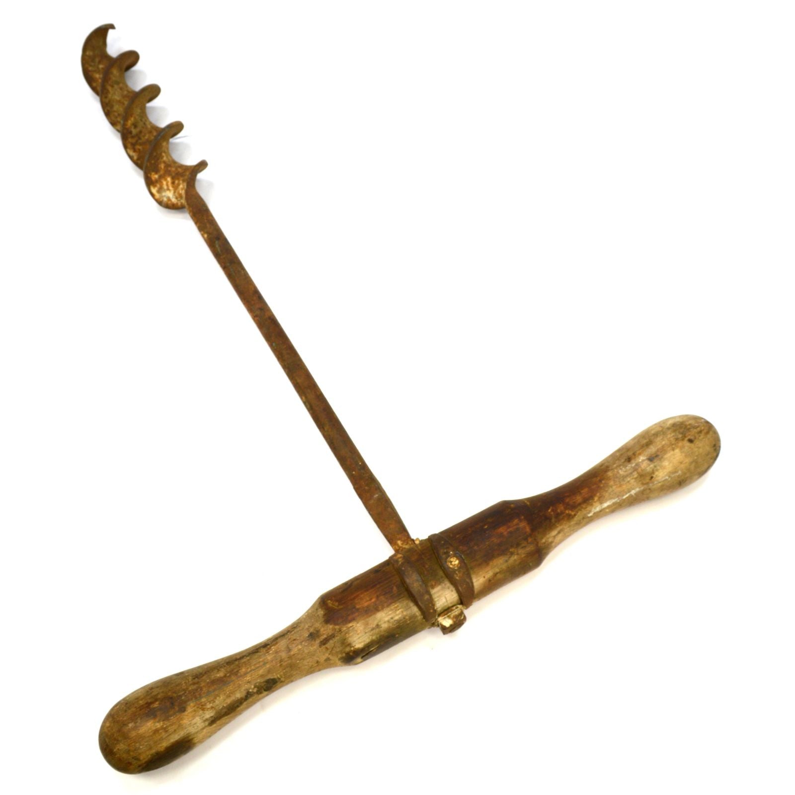 Antique T-Handle Beam Auger - Unbranded Log Boring Tool with 2 Bore Bits - Primitive Wood Drill for Carpentry, DIY Projects & Timber Construction