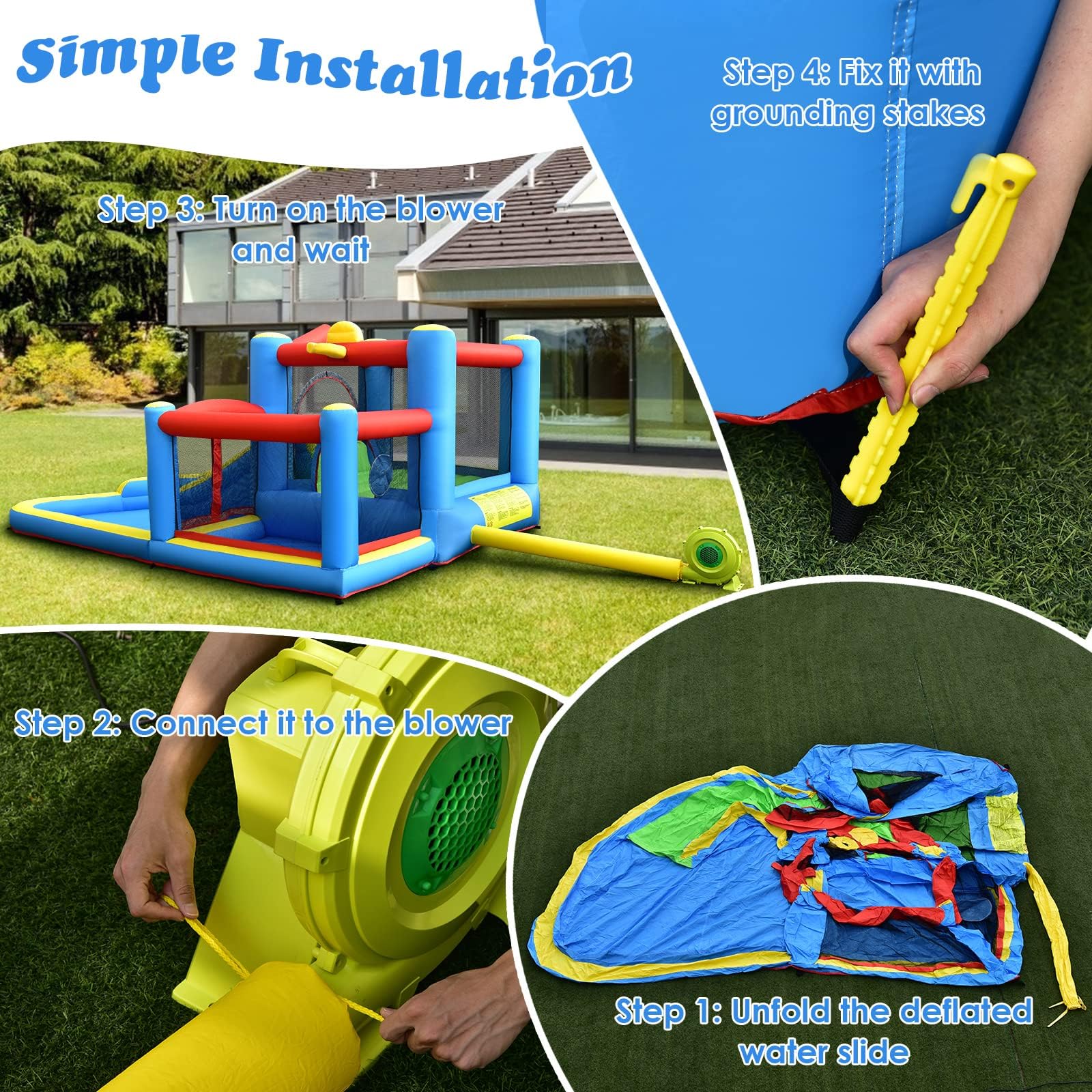 BOUNTECH Inflatable Water Slide with Bouncy House for Kids 5-12 - Outdoor & Indoor Play with Target Balls, Splash Pool & Ball Pit - Perfect for Backyard, Park, Birthday Parties & Summer Fun