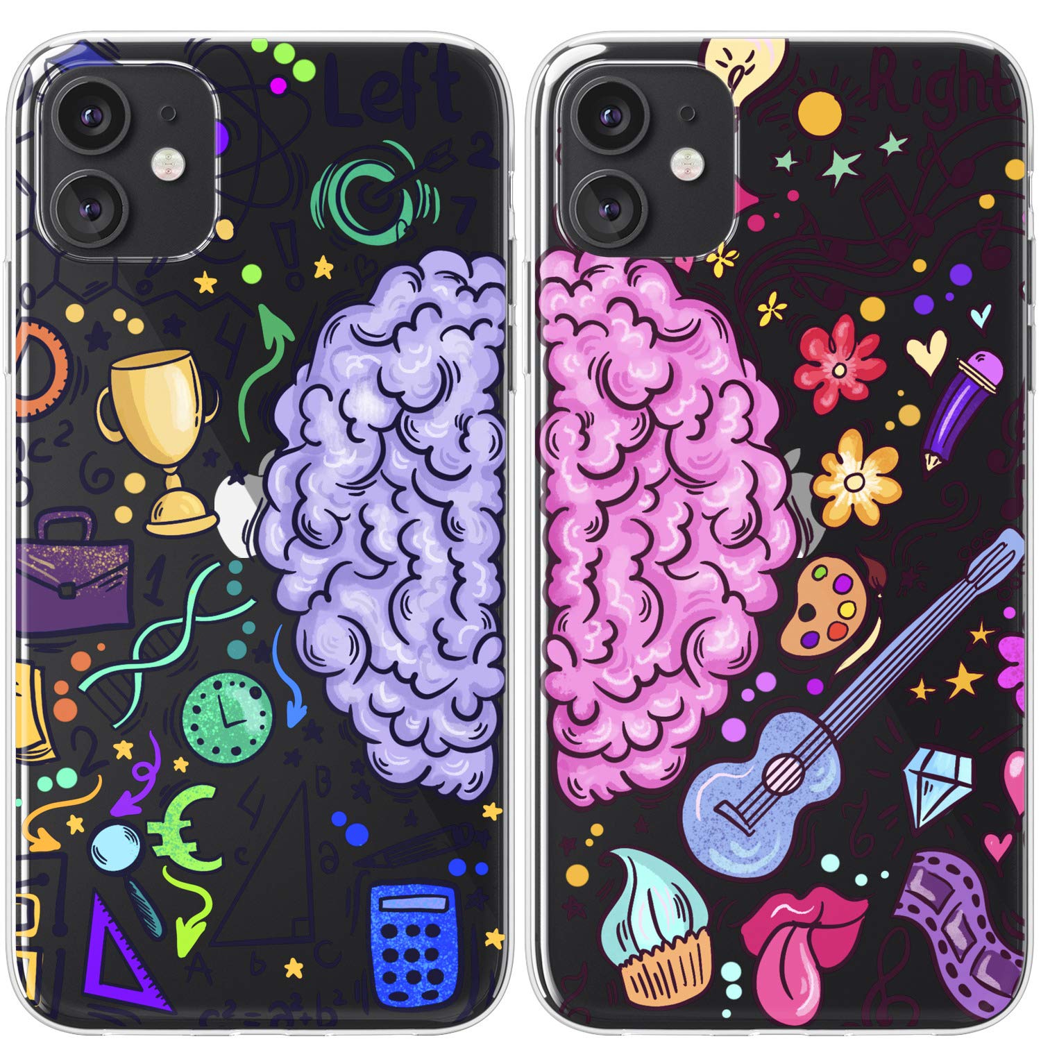 **Premium Slim Cute Protective Silicone Phone Case Compatible with iPhone 15 Pro Max/14 Plus/13/12 Mini/11/SE/XS/XR/8/7 - Unique Brain Art Design for Girlfriend, Best Friend, Couple - Perfect for Science & Music Lovers, Daily Use & Gifting**