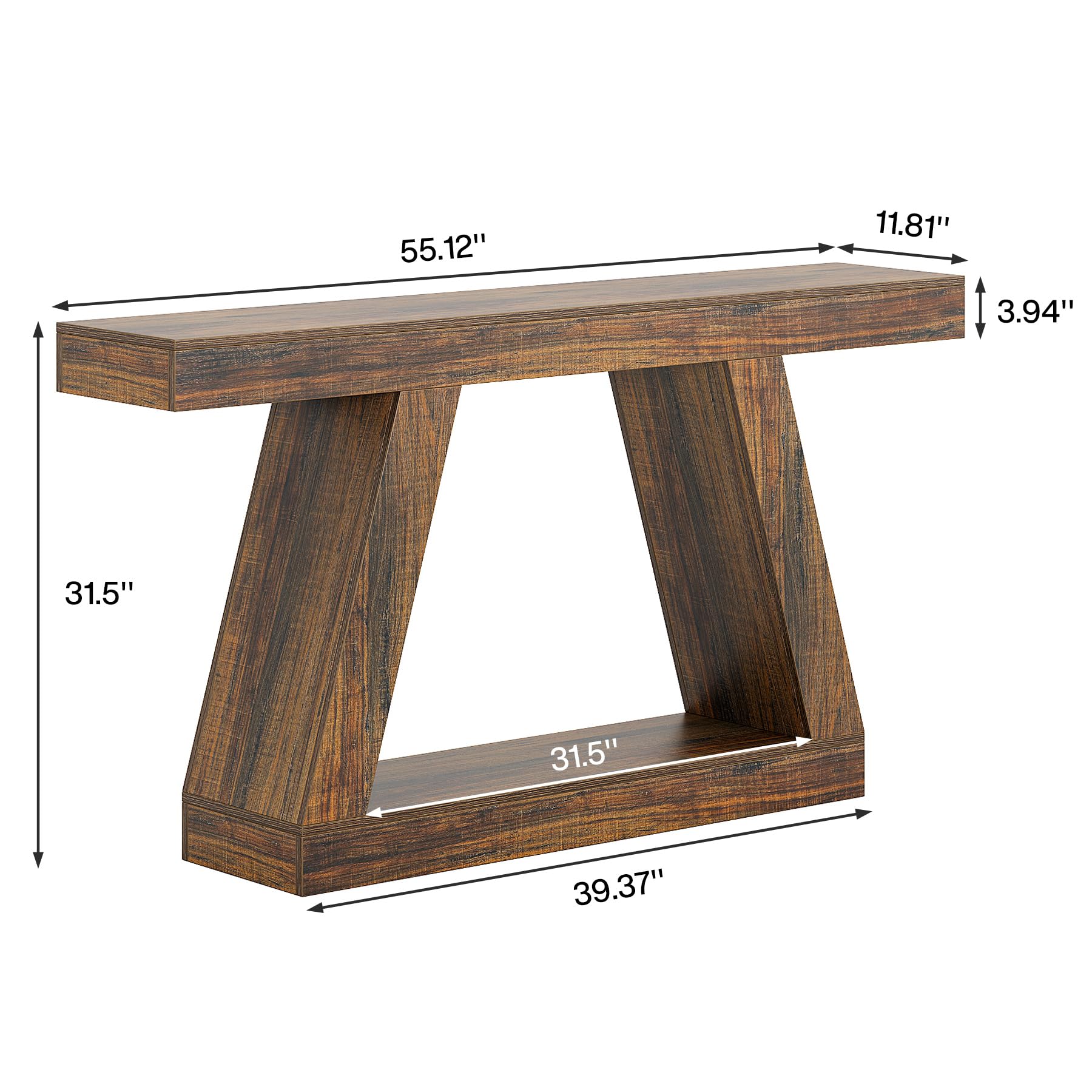 Tribesigns 55-Inch Farmhouse Console Table with Storage - Rustic Industrial Wooden Sofa Table for Entryway, Hallway & Living Room - Dark Brown - Perfect for Home Decor, Small Space Storage & Entryway Organization
