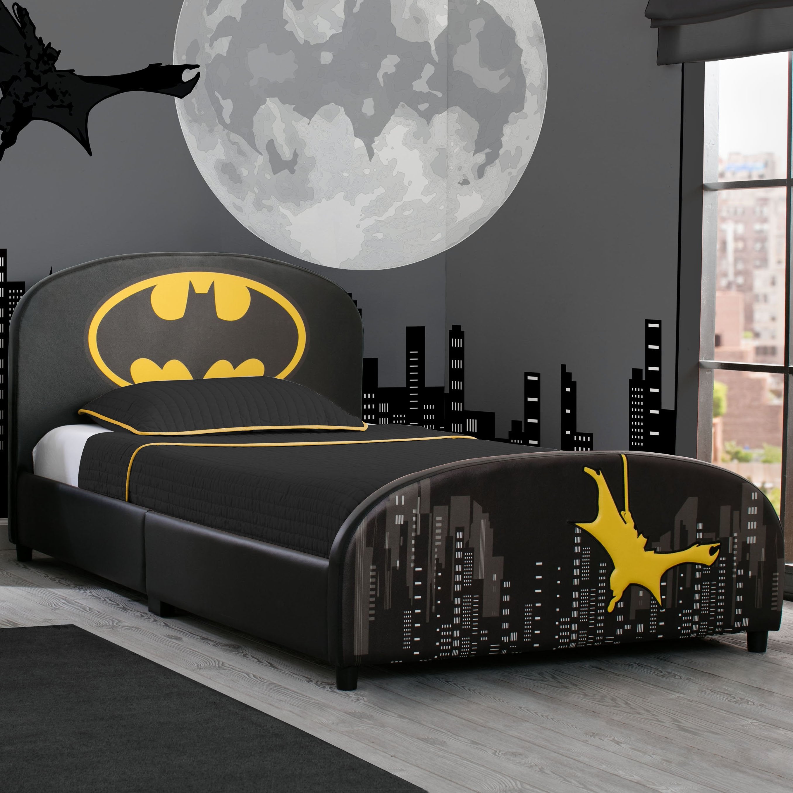 Batman Themed Twin Size Upholstered Bed for Kids - Perfect for Superhero Bedrooms & Themed Sleepovers