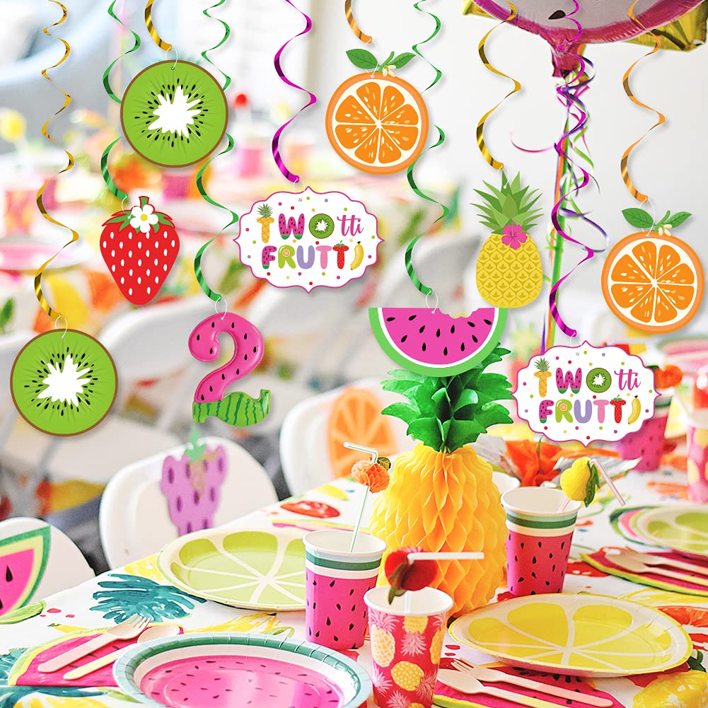 Twotti Frutti Birthday Decorations Set - Tropical Fruit Themed Party Supplies with Pineapple, Watermelon, Strawberry & Orange Hanging Swirls | Perfect for 2nd Birthday Parties, Summer Celebrations & Tropical Theme Events