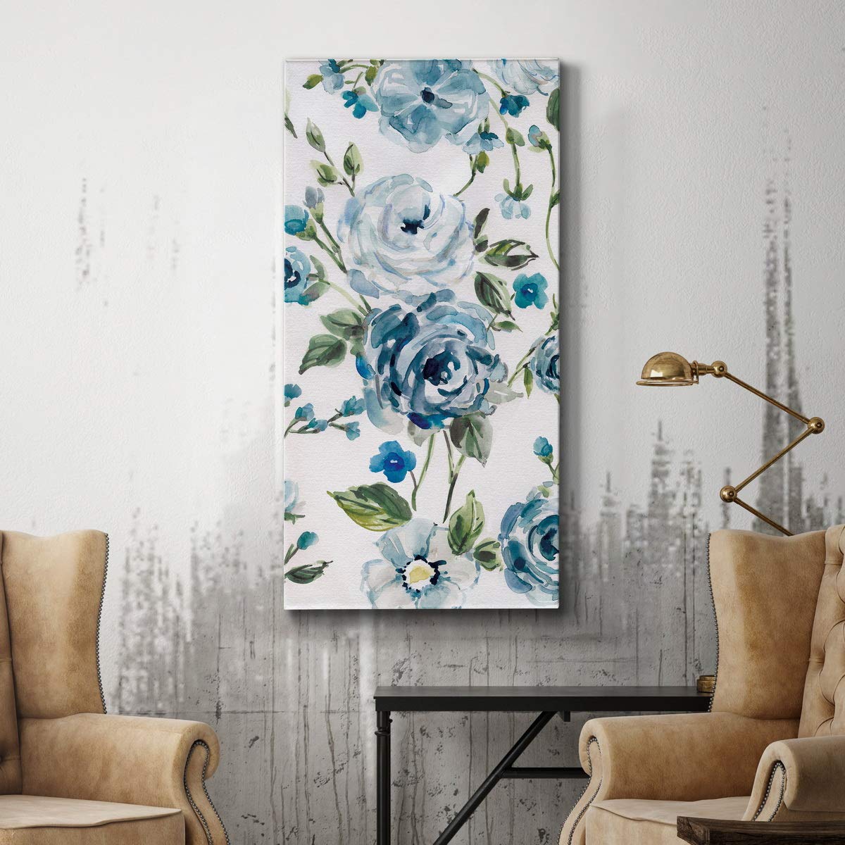 Blue and White Floral Canvas Wall Art - Abstract Flower Prints Modern Home Decor for Bedroom, Living Room, Office - 20x40 Inch Gallery Wrapped Painting | Perfect for Farmhouse, Boho & Contemporary Interior Design