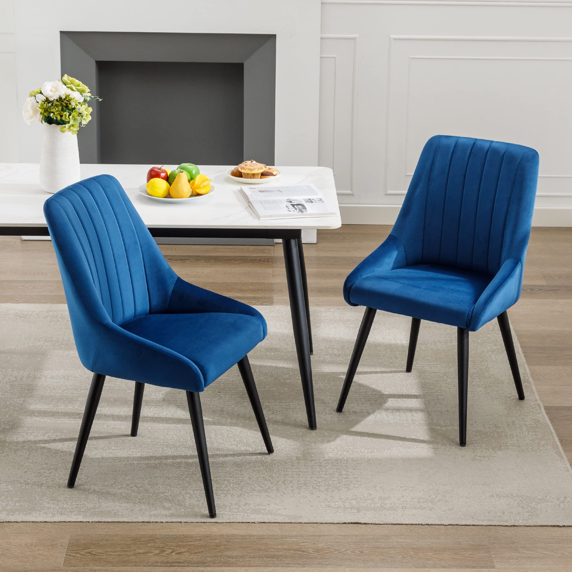 DUHOME Set of 2 Modern Velvet Upholstered Dining Chairs - Mid Century High Back Tufted Armless Accent Chairs for Dining Room, Living Room, Bedroom (Dark Blue) | Perfect for Home Decor, Small Spaces & Entertaining Guests