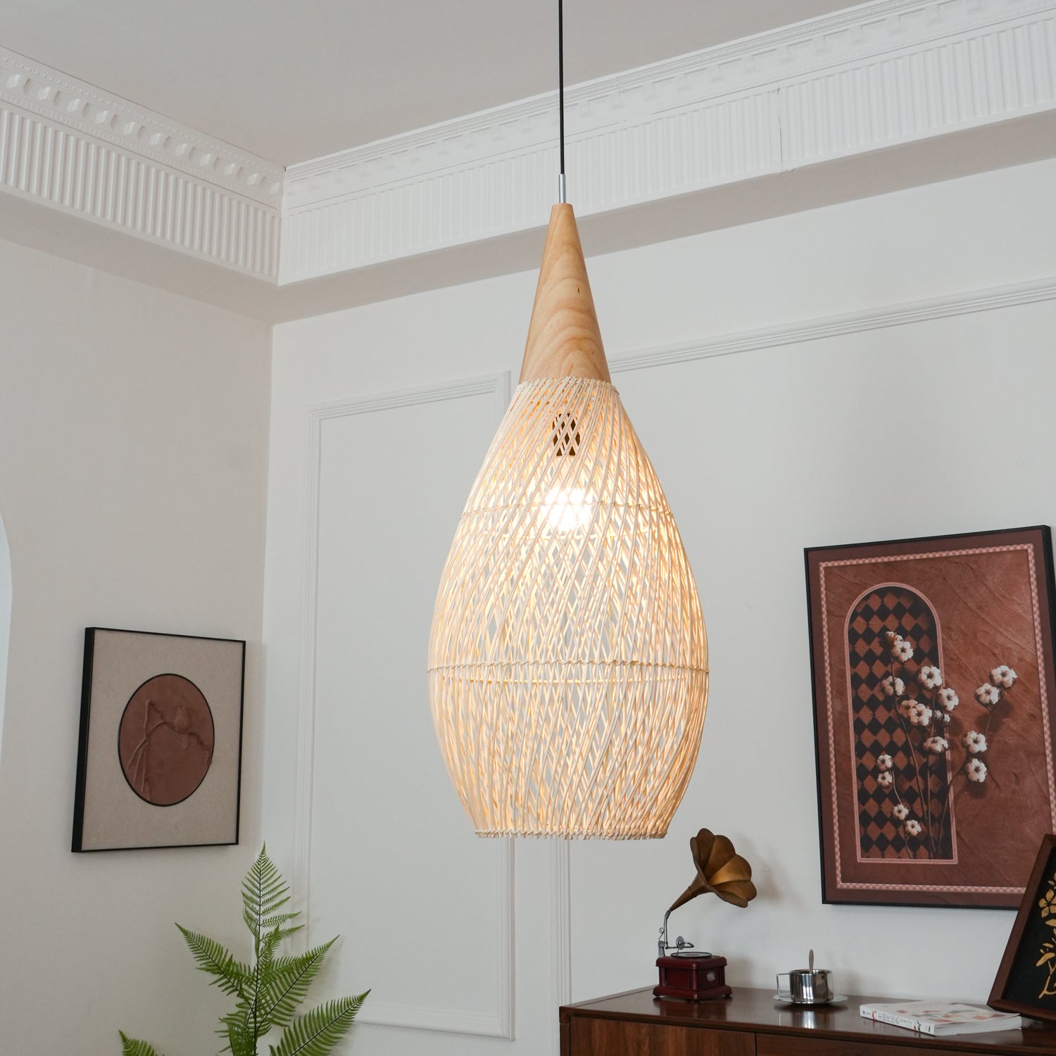 Handwoven Rattan Pendant Light - Natural Boho Ceiling Lighting Fixture for Bedroom, Living Room & Patio Decor