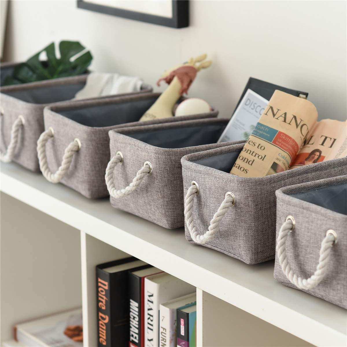 6-Pack Gray Fabric Storage Baskets with Handles - 12x8x5 Inches Small Organizing Bins for Home, Gifts & Dog Toys | Decorative Home Organization Solutions for Bedroom, Bathroom & Nursery