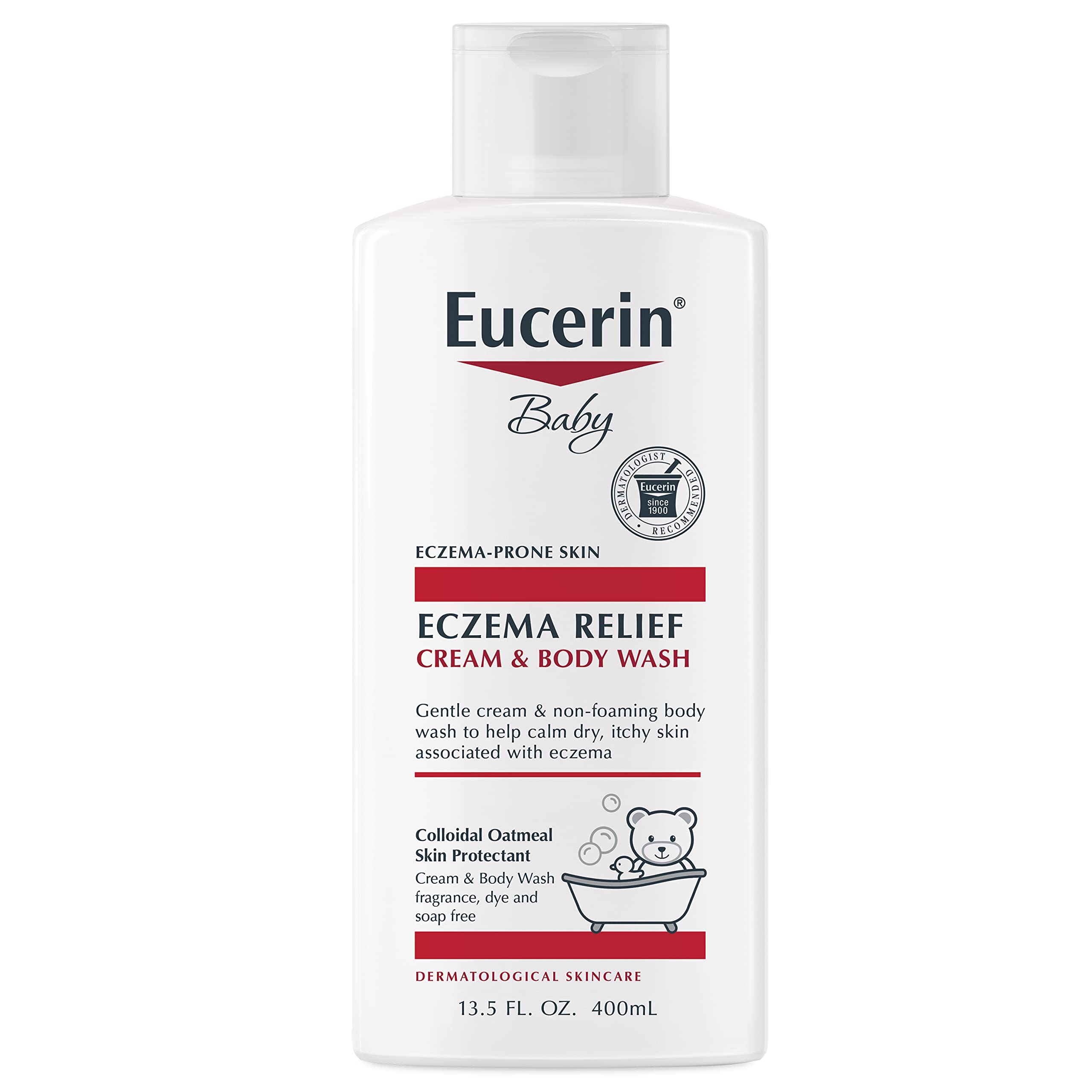 Eucerin Baby Eczema Relief Cream Body Wash - Fragrance Free, Colloidal Oatmeal Formula for Sensitive Skin - 13.5 Fl Oz - Gentle Cleanser for Daily Bath Time & Eczema Care