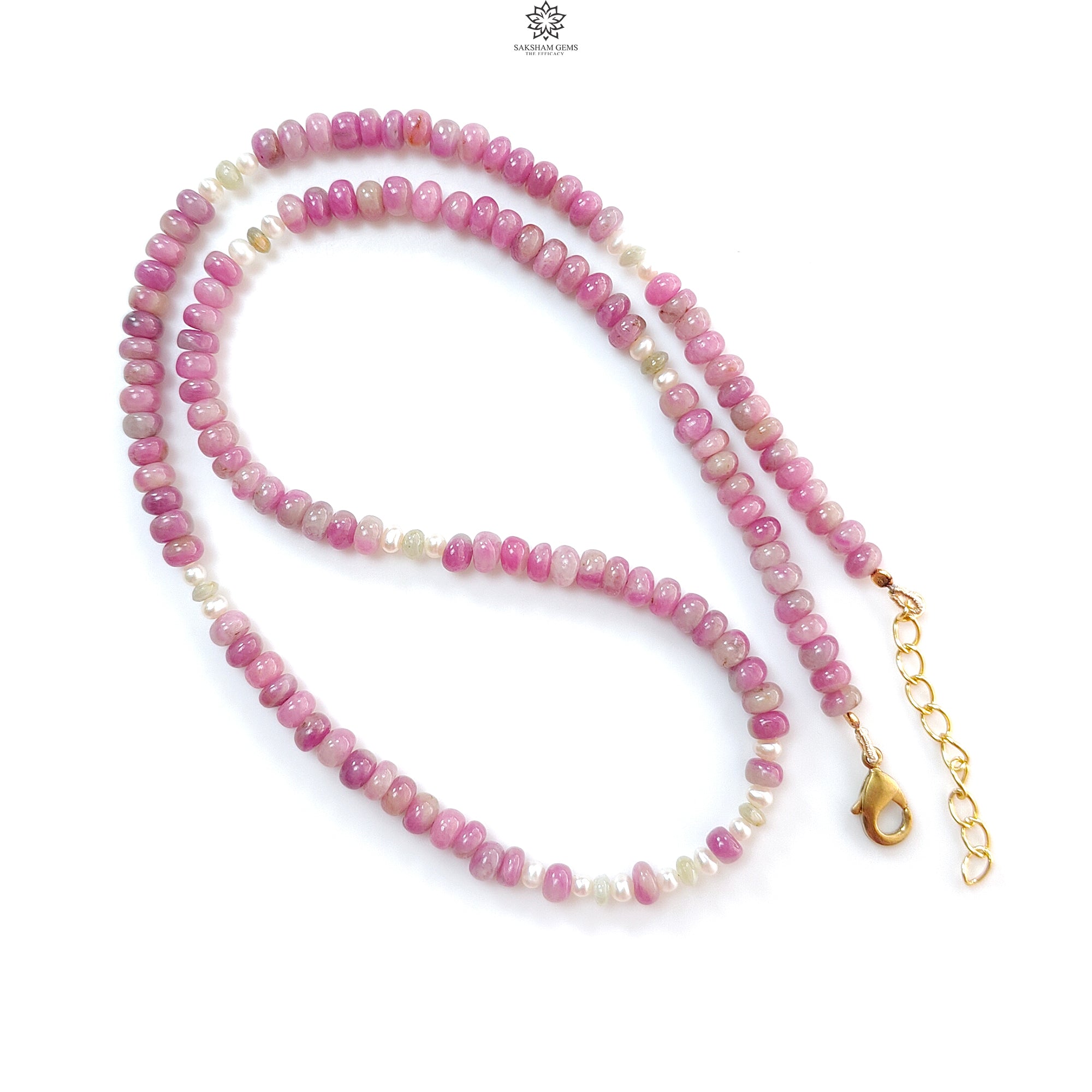 Natural Ruby Gemstone Beads Necklace - 21.85g Untreated Ruby with White Pearl & Cat's Eye Brass Rondelle Beads (4.5mm-5mm, 18