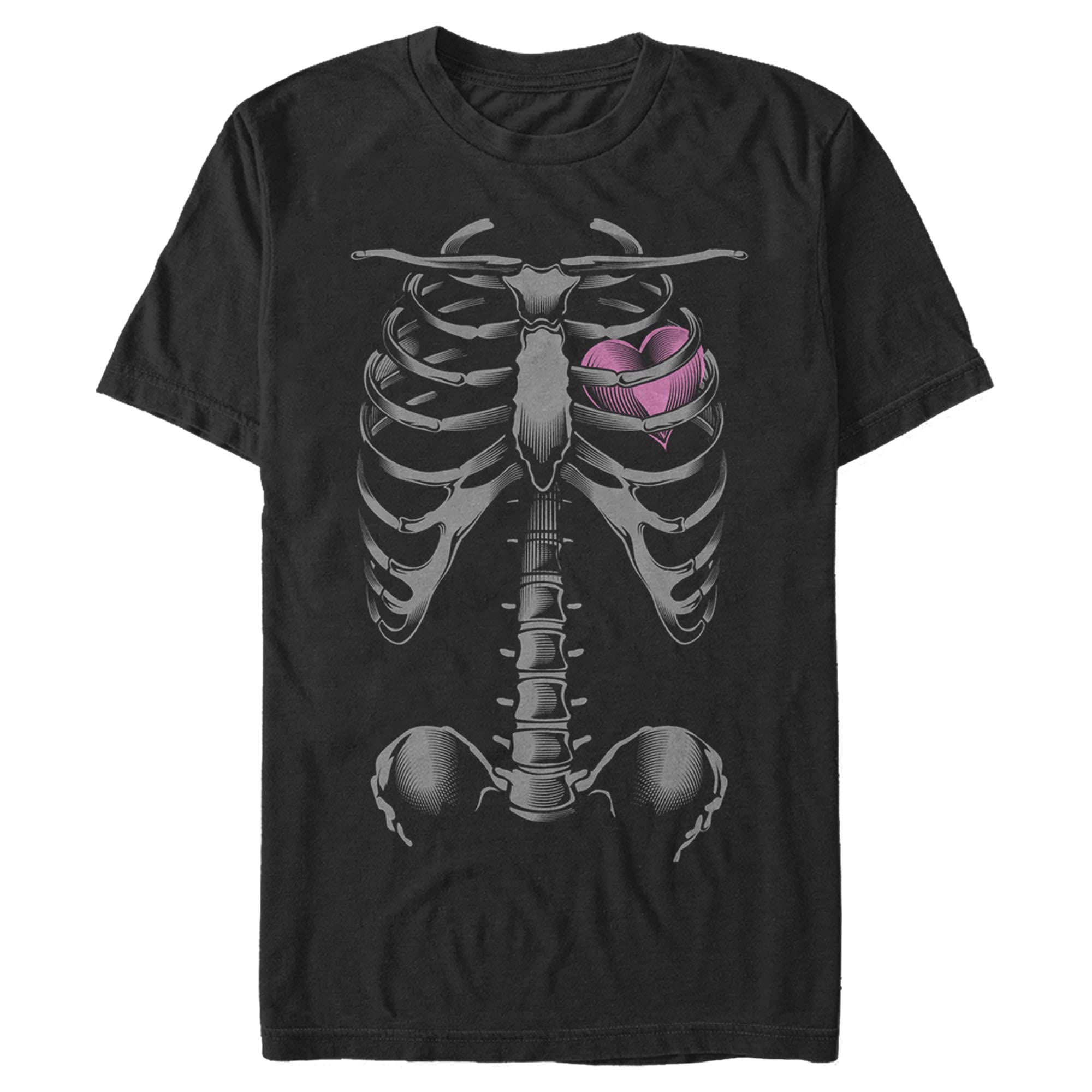 Men's Lost Gods Halloween Skeleton Rib Cage Heart Graphic T-Shirt | Spooky Gothic Streetwear for Halloween Parties & Cosplay