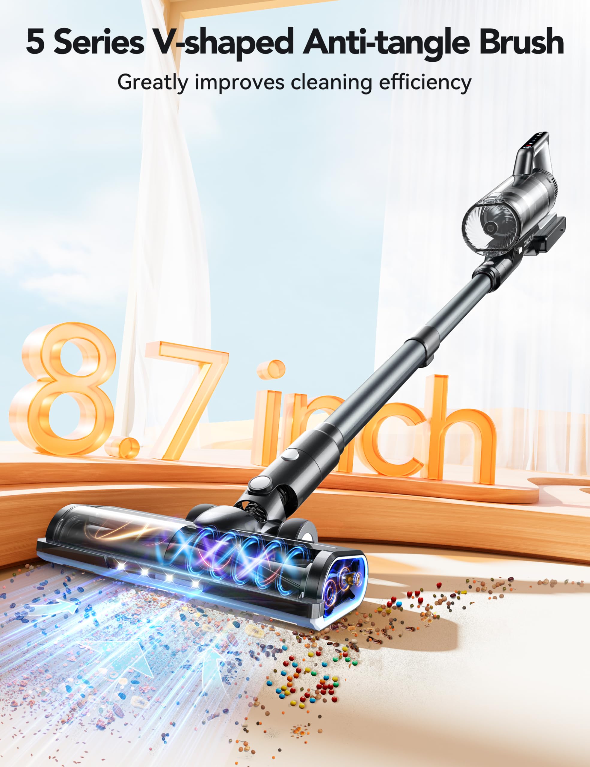 23000Pa Powerful Cordless Vacuum Cleaner Rechargeable - XL Dust Cup, LED Headlights, 45min Runtime, 3 Modes - Lightweight Stick Vac for Carpet, Hardwood Floors & Pet Hair (Black) | Perfect for Home Cleaning, Car Detailing & Pet Owners