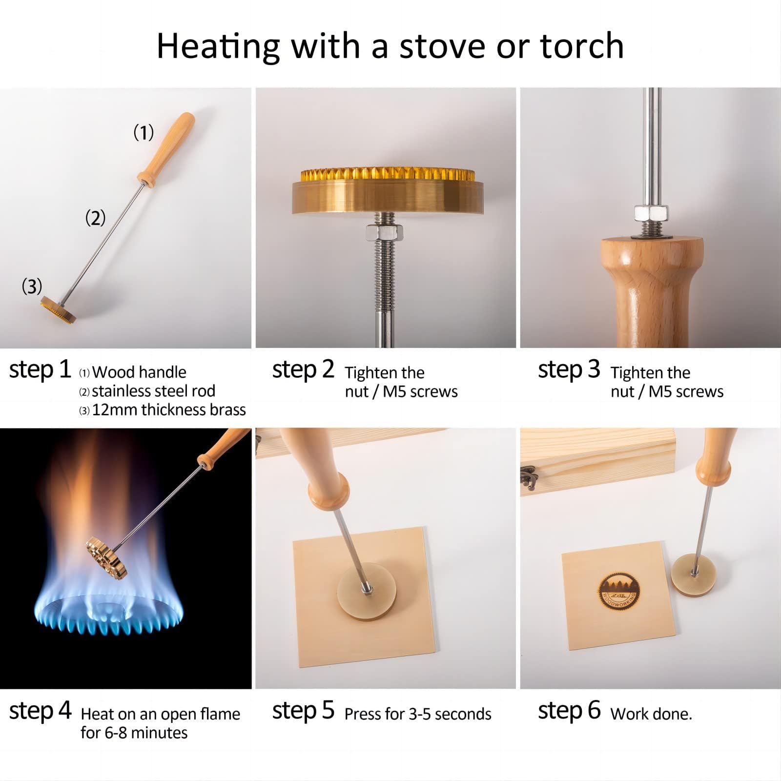 Custom Personalized Wood Branding Iron with Brass Stamp & Wood Handle - 4 Inch Wood Burning Tool for DIY Crafts, Leather, Woodworking - Perfect Gift for Craft Lovers (Great for Customizing Wood Projects, Leather Goods & Handmade Gifts)