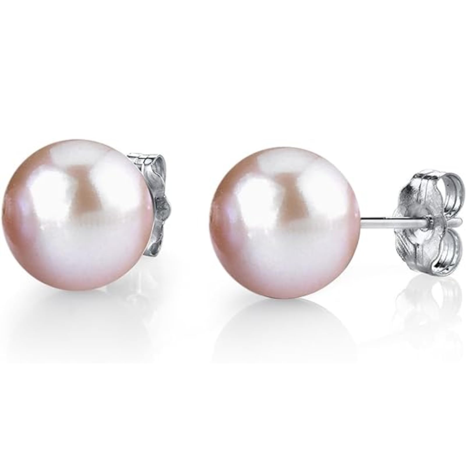 14k Gold Stud Earrings with AAA Quality Round Pink Freshwater Cultured Pearls for Women | Hypoallergenic Real Pearl Jewelry | Perfect Christmas Gift, Anniversary Present & Special Occasion Accessories