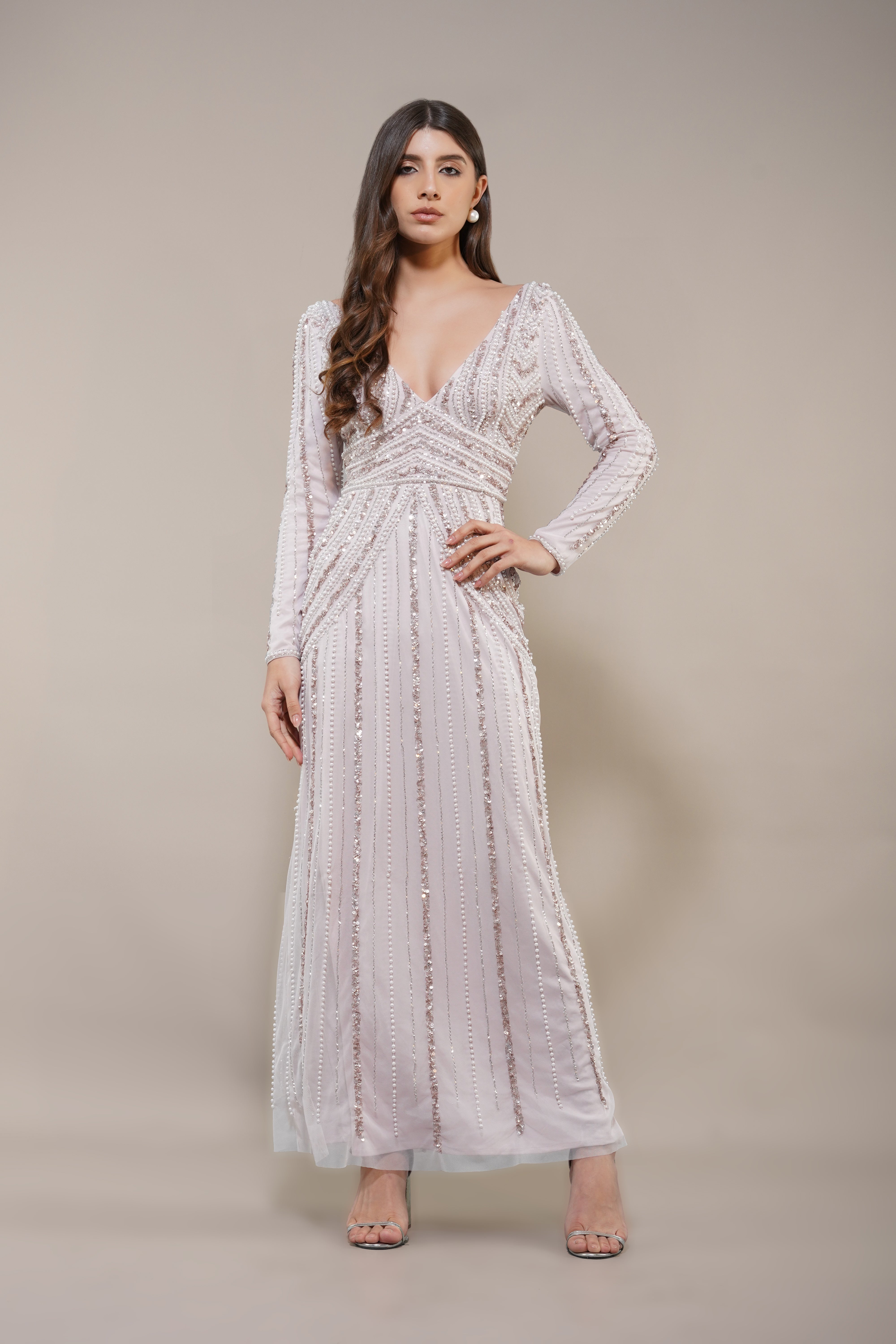 Cordelia Embellished Maxi Dress in Powder Pink | Elegant Floral Lace Formal Gown | Perfect for Weddings, Prom & Evening Events