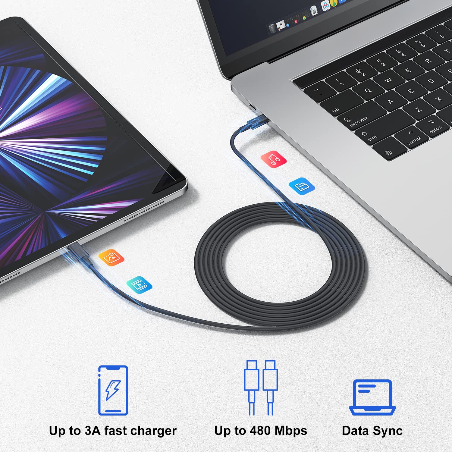 Fast Charging USB C Charger for iPhone 16/15/14 - 10FT USB C to C Cable - Compatible with iPhone 15 Pro/Pro Max/Plus, iPad Pro 12.9/11, iPad Air 5th - Grey | Perfect for Home, Office & Travel Charging